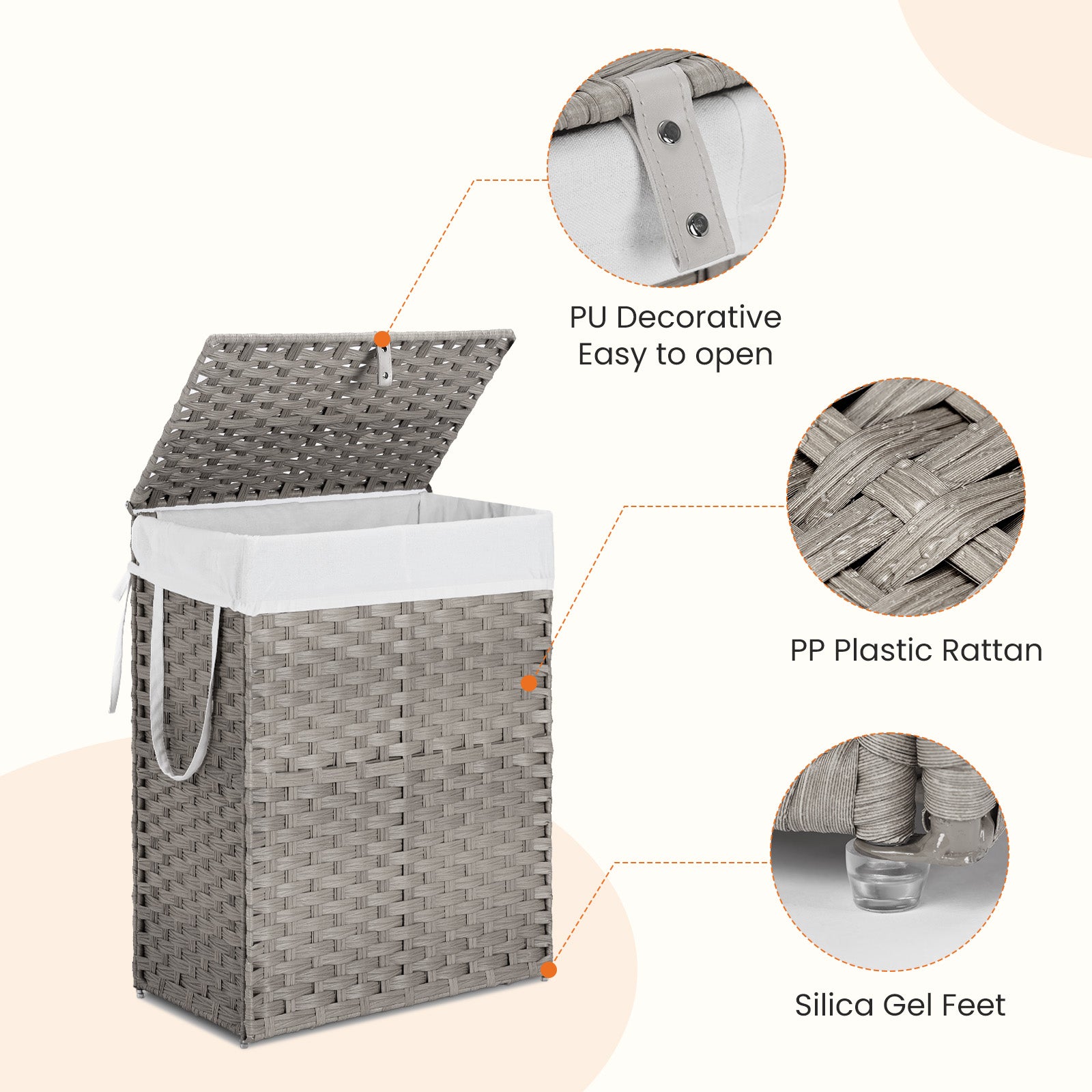 Laundry Hampers with Lid, Clothes Hampers with Handles and Removable Laundry Bags, Large Collapsible Laundry Hampers for Bedroom, Bathroom, Dorm Room