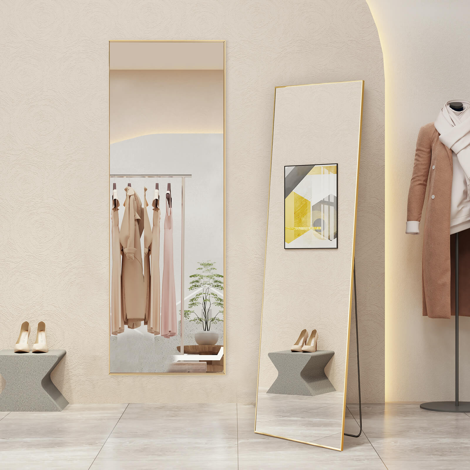 edx 71"x30" Arched Full Body Mirror Floor Mirror Standing Hanging or Leaning Wall with Stand Aluminum Alloy Thin Frame