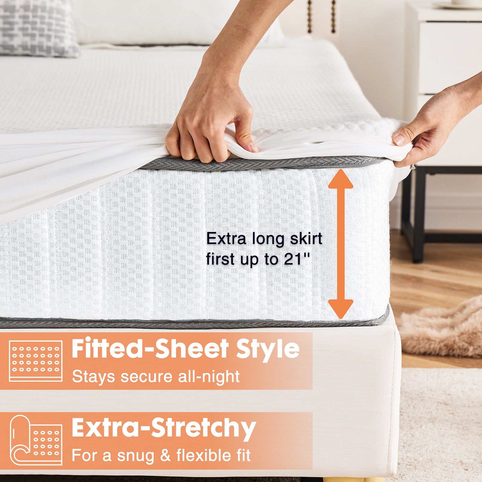 Mattress protector, waterproof mattress cover, soft, breathable, no noise, deep pockets, machine washable, white