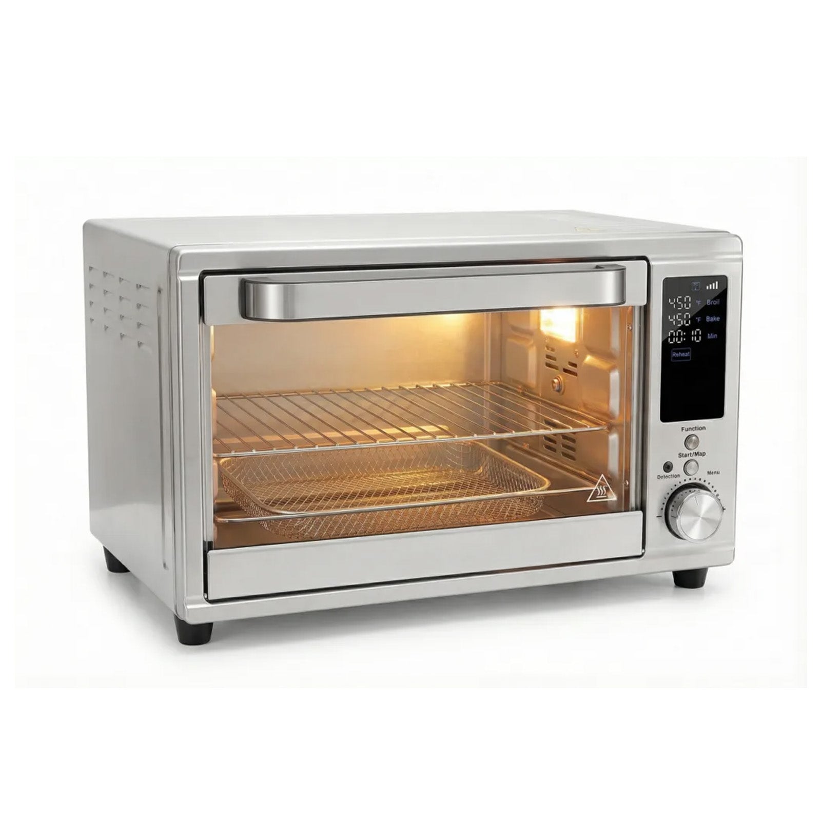 EDX 28L Silver Single-Door Air Fryer Oven, 4-in-1 Functions, 120V, 0-60min Timer, Free Tray & Rack & Tongs, Household Kitchen Use