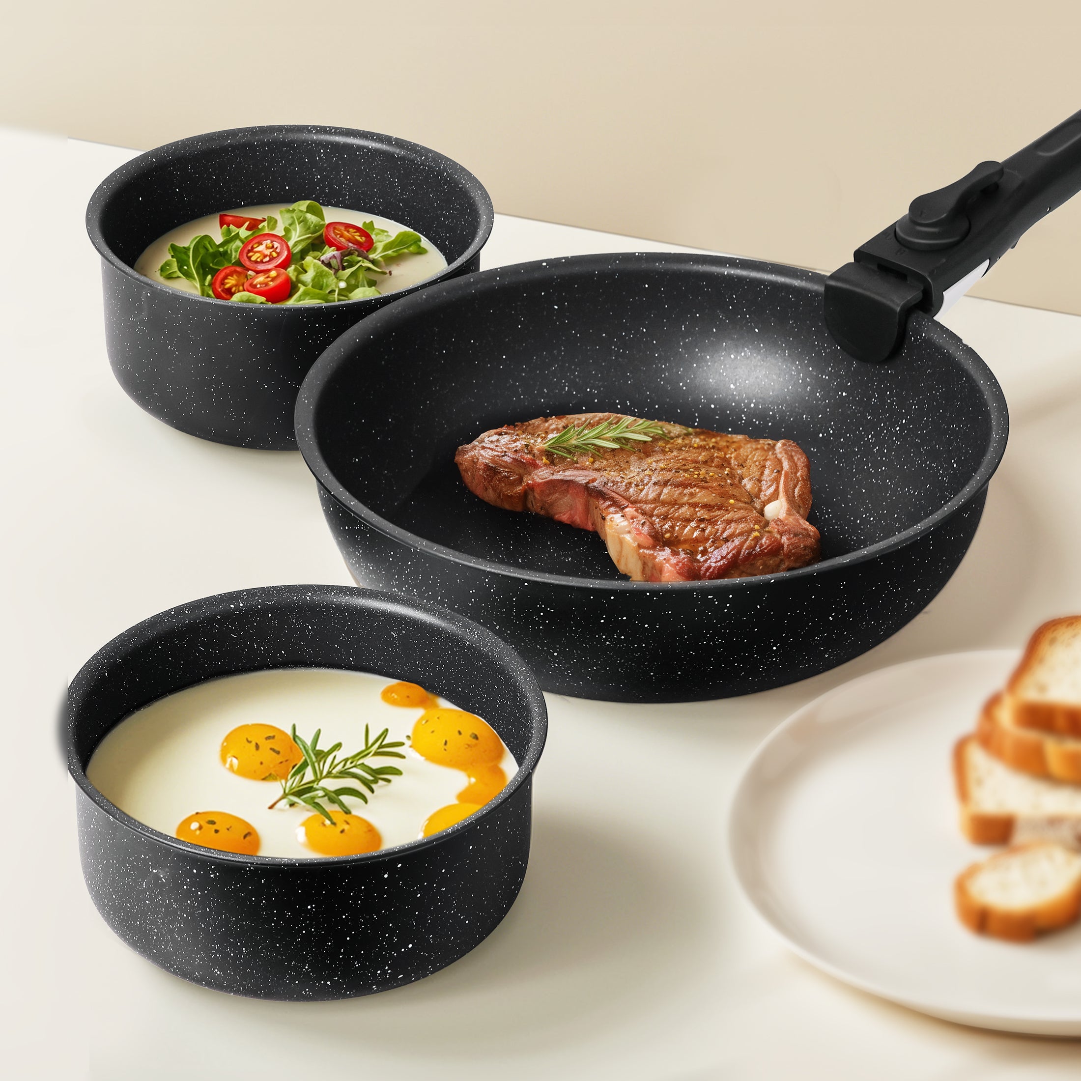 12Pcs Pots and Pans Set-Nonstick Kitchen Cookware, with Detachable Handle, Induction Cookware, Dishwasher Oven Safe