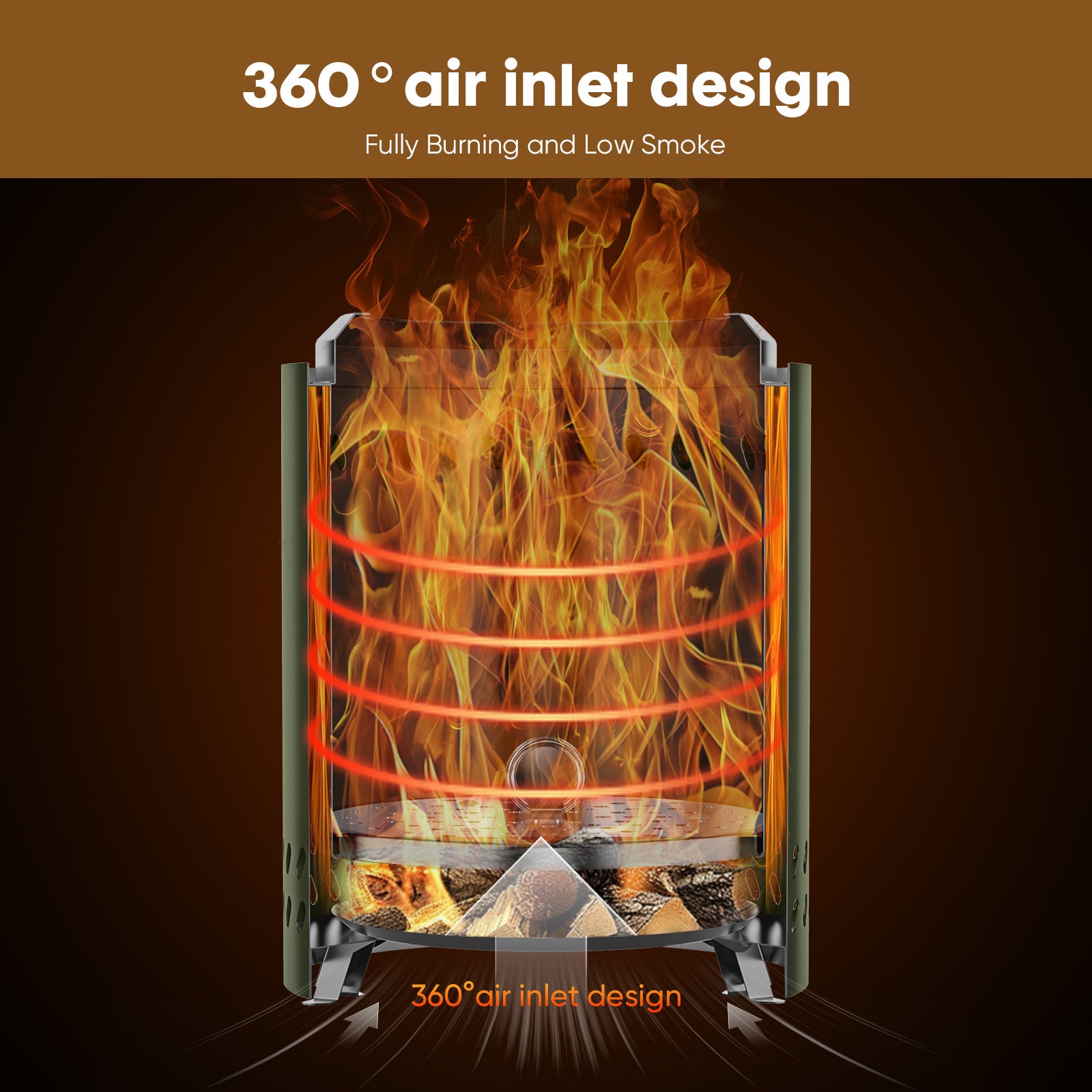 7 Inch Solo Stove, Smokeless Portable Stainless Steel Firepits with Foldable Leg and Removable Ash, for Outdoor, Camping and Patio