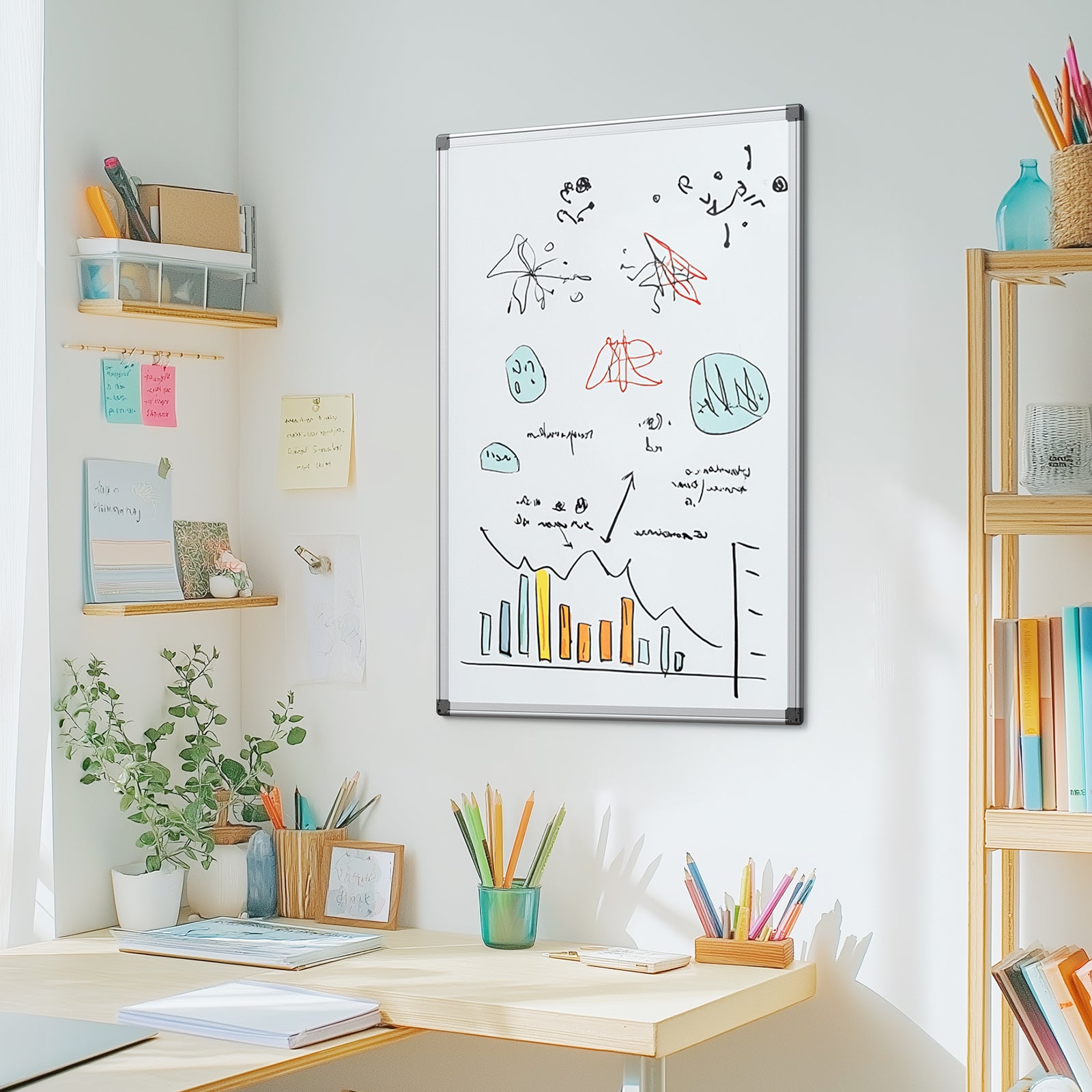 EDX Magnetic Dry Erase Board, 36 X 24 Inches, Two Mounting 0ptions, Horizontal or Vertical,With Left and Right Removable Pen Tray, Silver Aluminium Frame, White