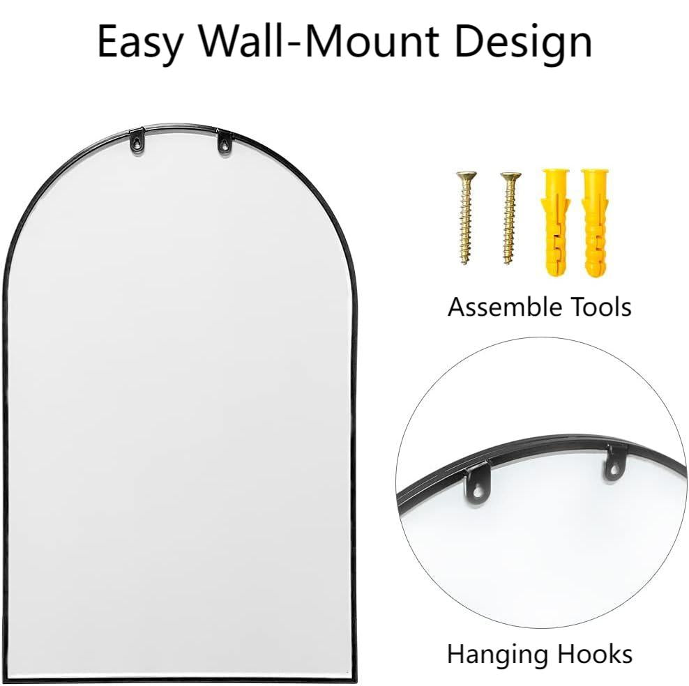 EDX Arched Windowpane Mirror, Wall Decor Art Mirror for Livingroom Bathroom Entryway, Black