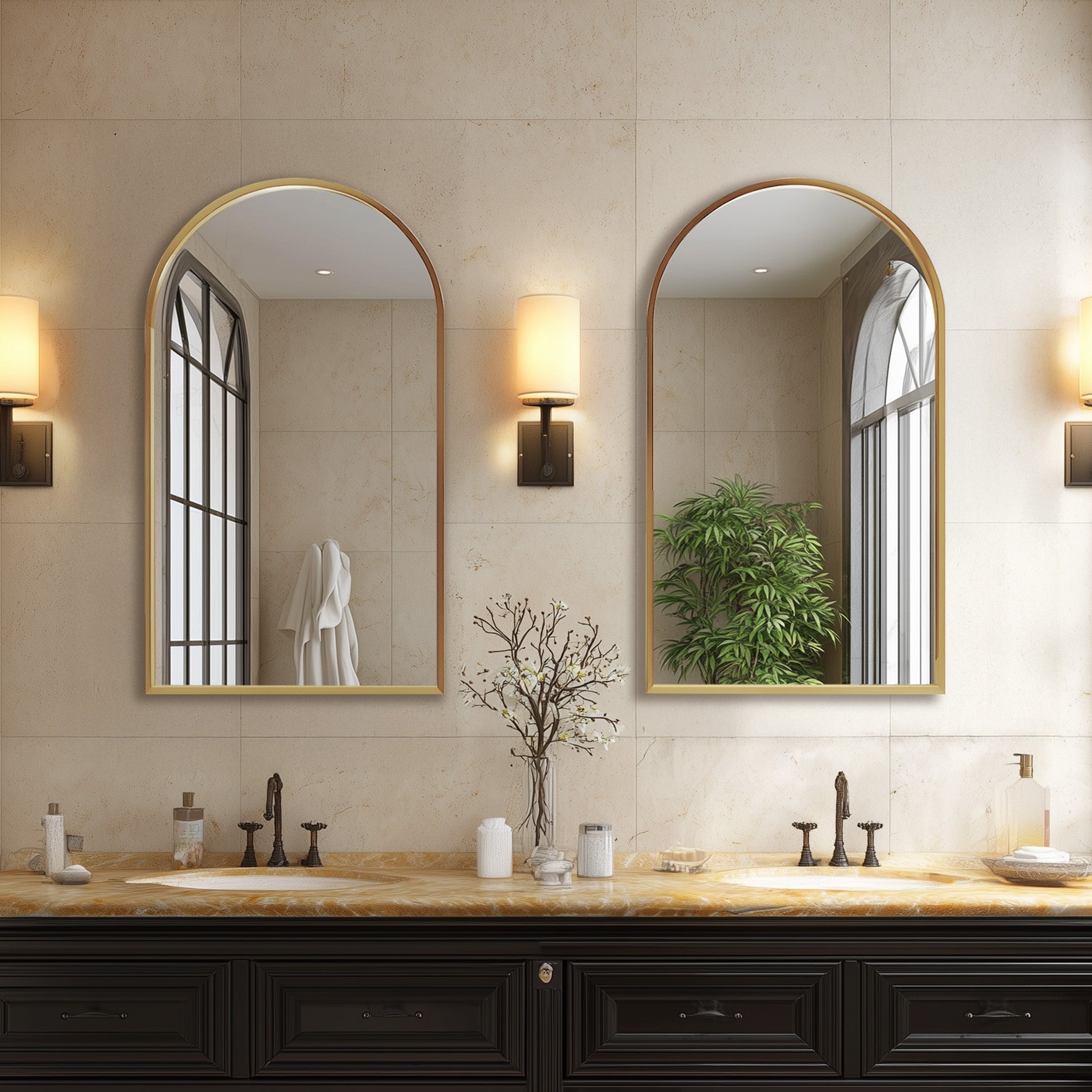 EDX Arched Bathroom Mirror, Wall Mounted Mirror with Aluminum Alloy Frame, Bathroom Mirror for Living Room, Bedroom, Bathroom and Entryway