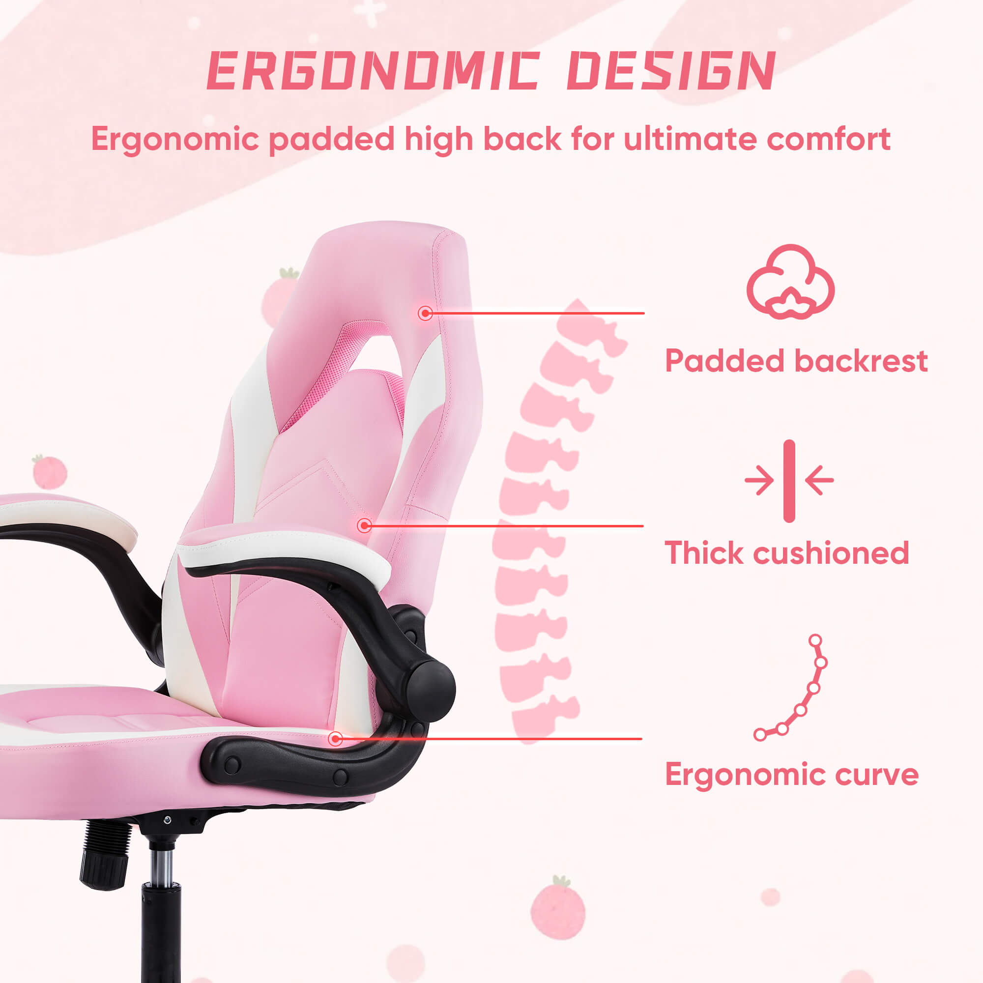 edx Ergonomic Leather Gaming Chair-Office Desk PU Leather Chair -up Armrests, Swivel Task Chair Adjustable Height for Adults Teens Kids