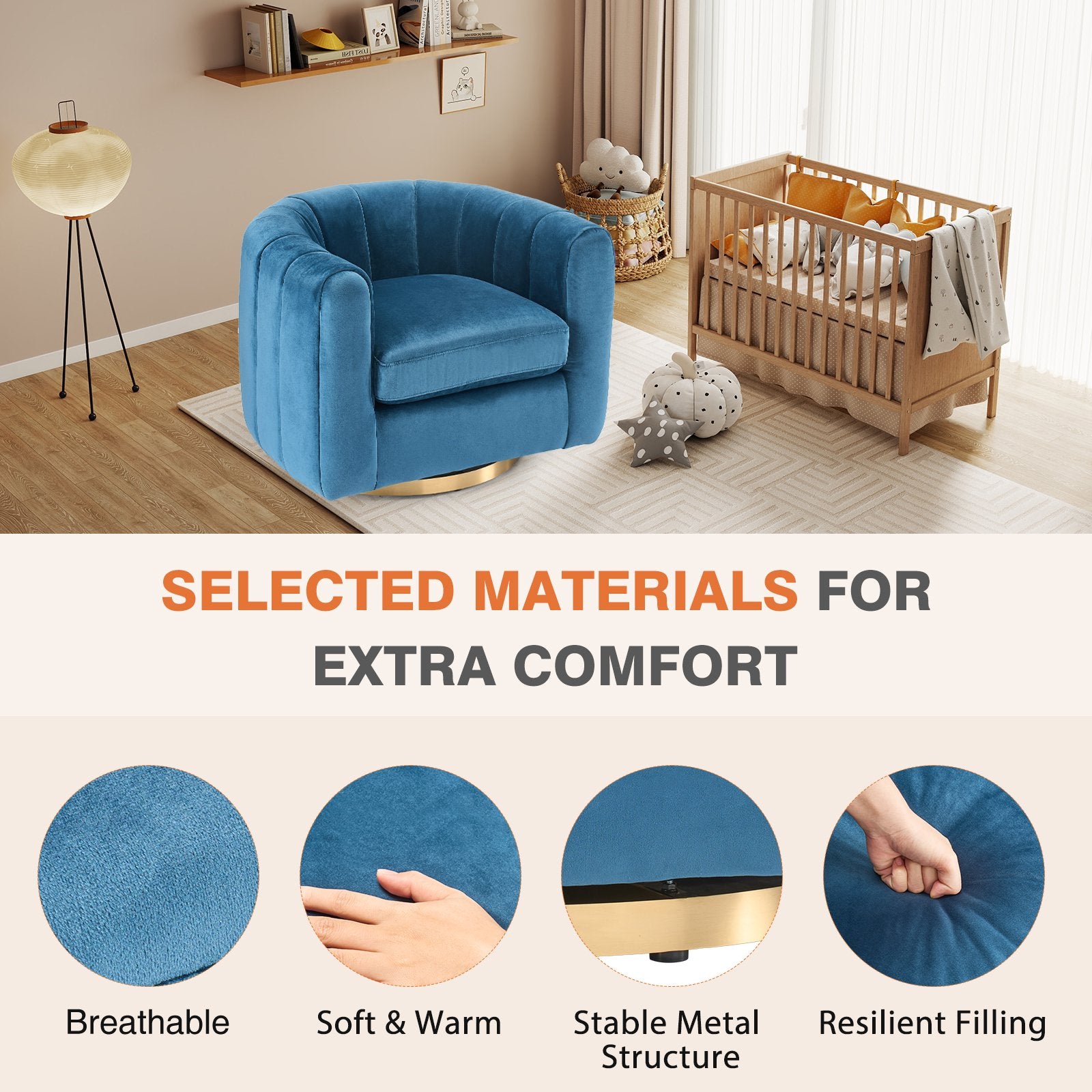 EDX Swivel Accent Chair, Reclining Velvet Barrel Chair