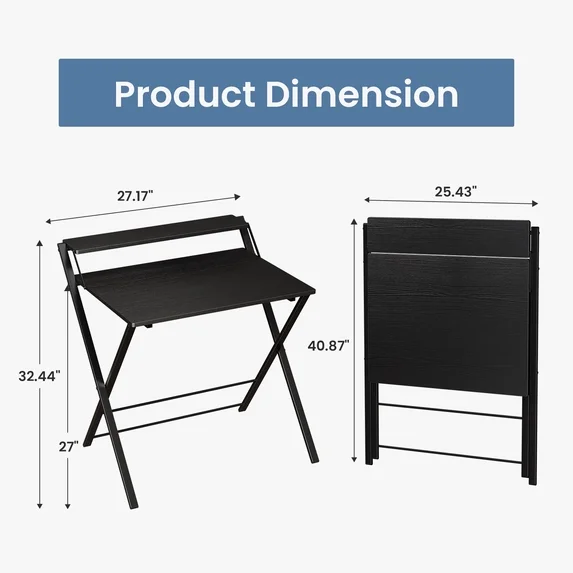 EDX Small Folding Desk with Shelf, No Assembly Compact Computer Table for Narrow Spaces, Portable Study Workspace for Bedroom and Office