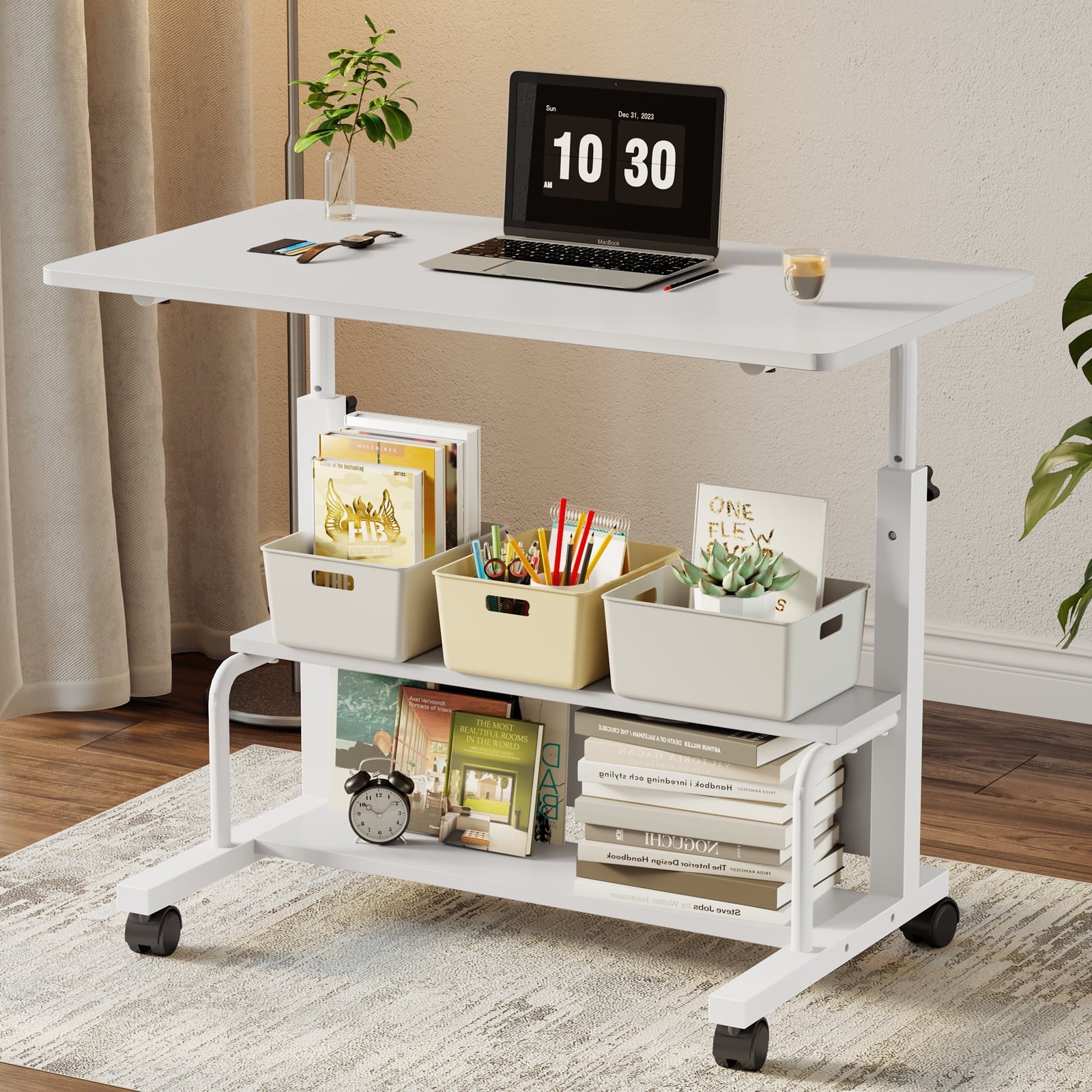 edx Height Adjustable Desk Small Standing Desk Home Office Desks for Small Spaces Mobile Rolling Computer Desk on Wheels, Portable Desks Study Table for Bedrooms office