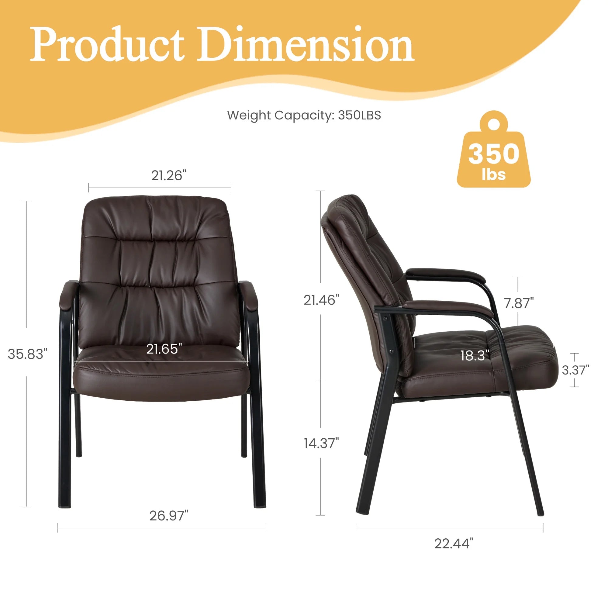 EDX Guest Chair, Leather Reception Chair with Fixed Padded Armrests for Office Waiting Room & Lobby Area Seating, 1Pack