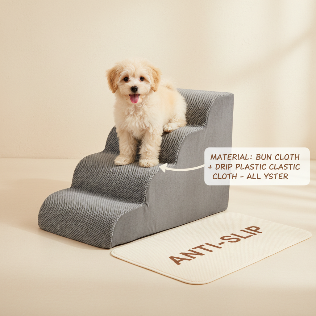 Edx Rounded-Corner Foldable Foam Dog Stairs with Rounded Edges - 3/4/5 Step Non-Slip Pet Ramp for Small/Medium Dogs, Fits Beds & Sofas