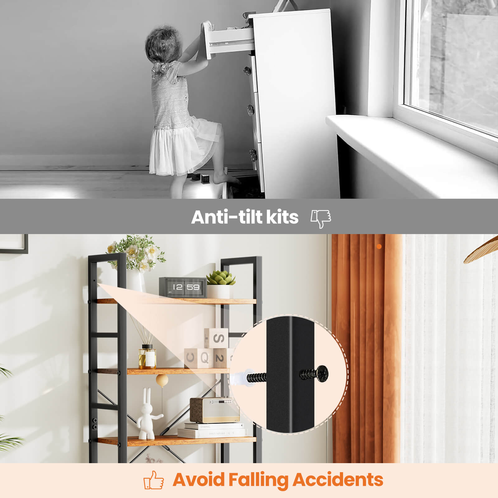 5-Tier Bookcase - Tall Bookshelf Modern Book Case for Books, Garage Kit, CDs, Movies, for Bedroom Home Office Kitchen Living Room