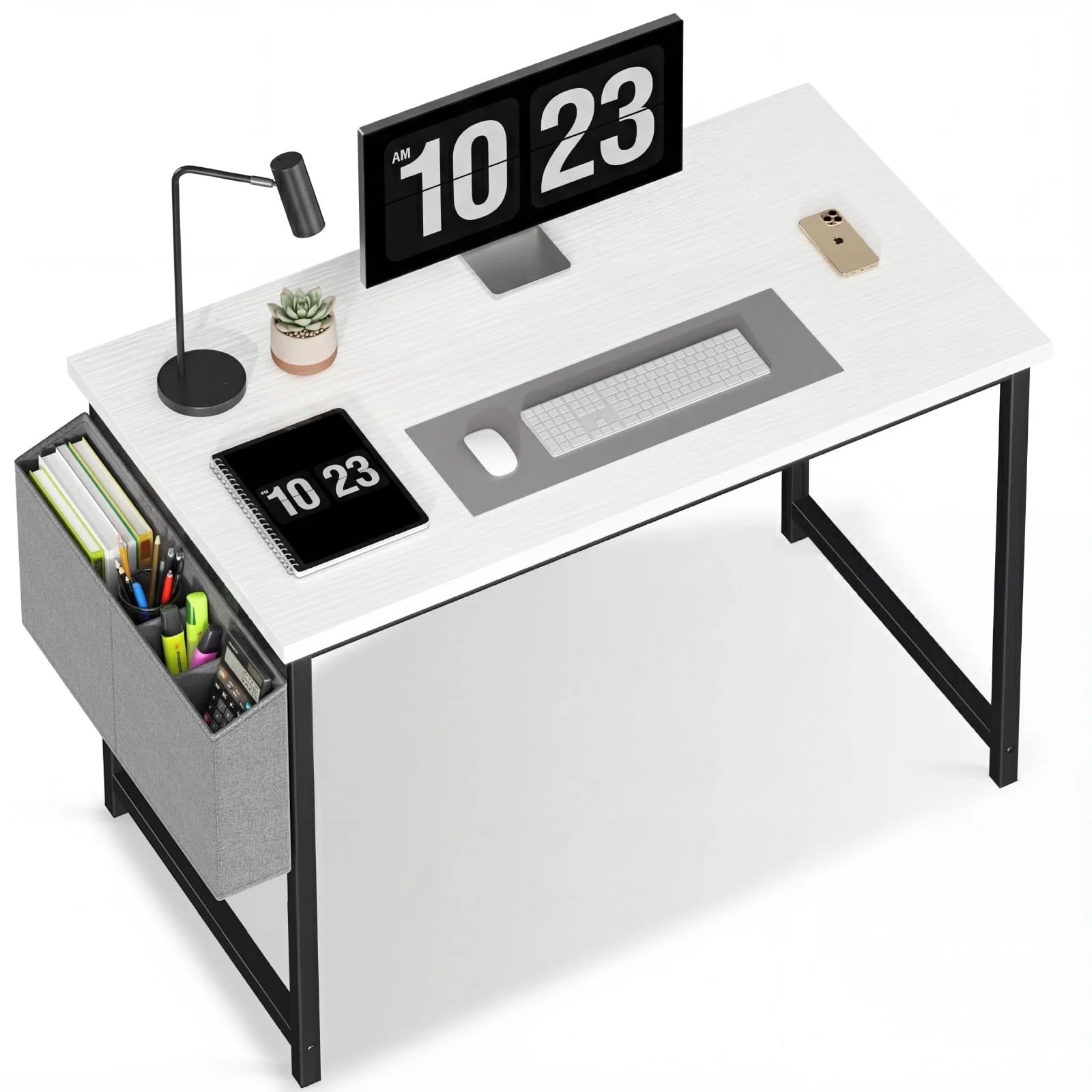 EDX Computer Desk with Metal Frame & Side Storage Bag – Modern Writing Table for Home Office or Study