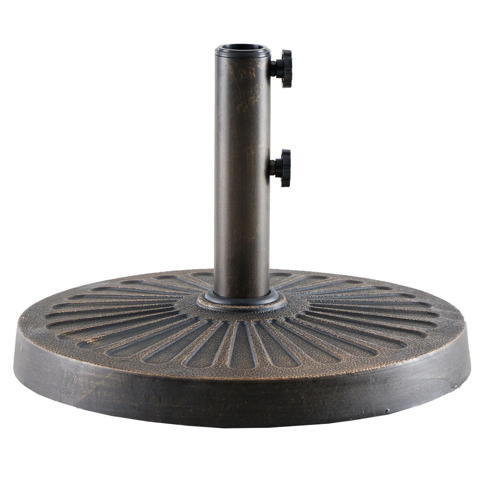 EDX Patio Market Umbrella Base, Heavy Duty Round Outdoor Stand, resin base and iron stand with Petal Pattern, Bronze-colored