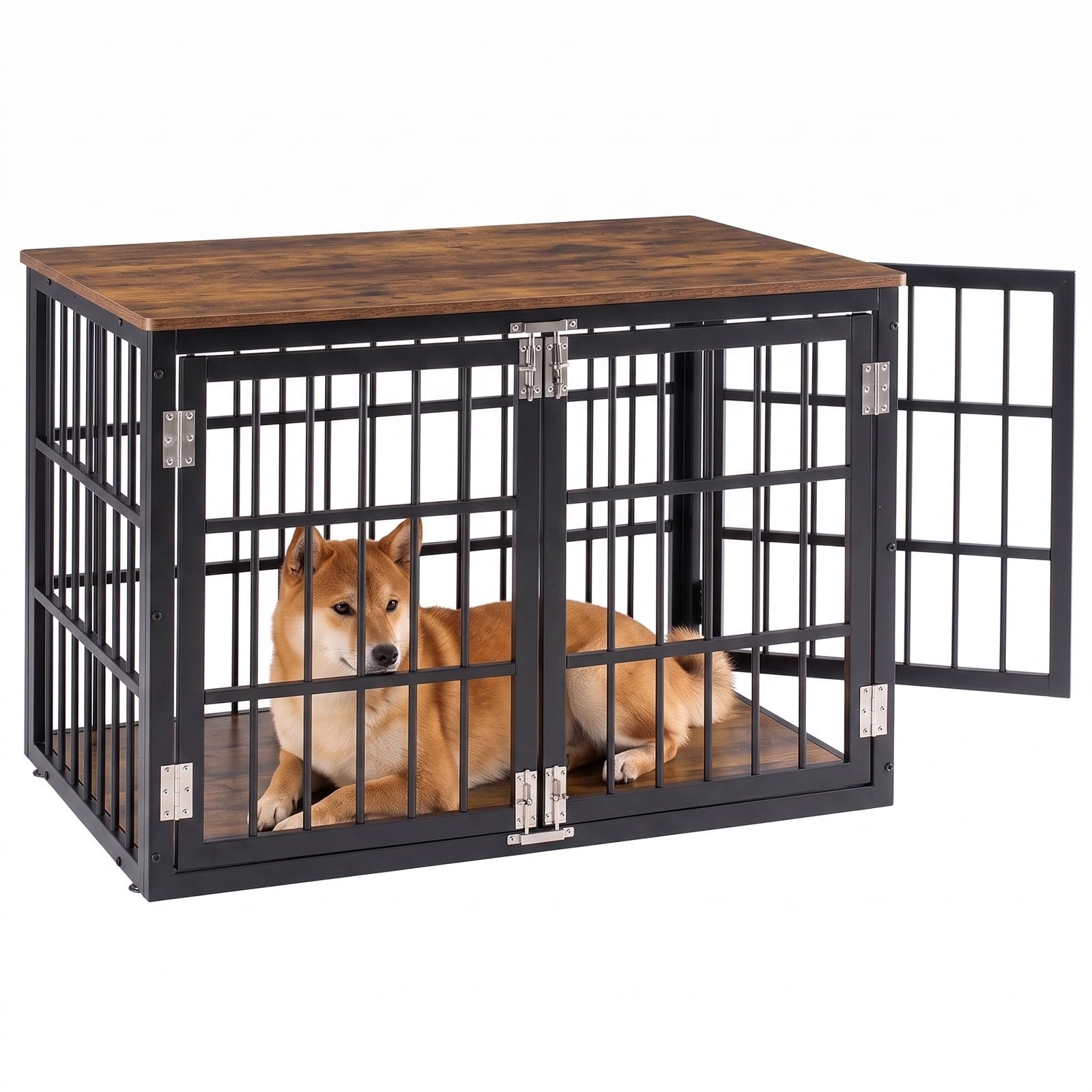EDX Dog Crate Furniture for Small and Medium Dogs, Wooden Pet Kennel with Double Lock Door, Metal Frame, Indoor Home Decor