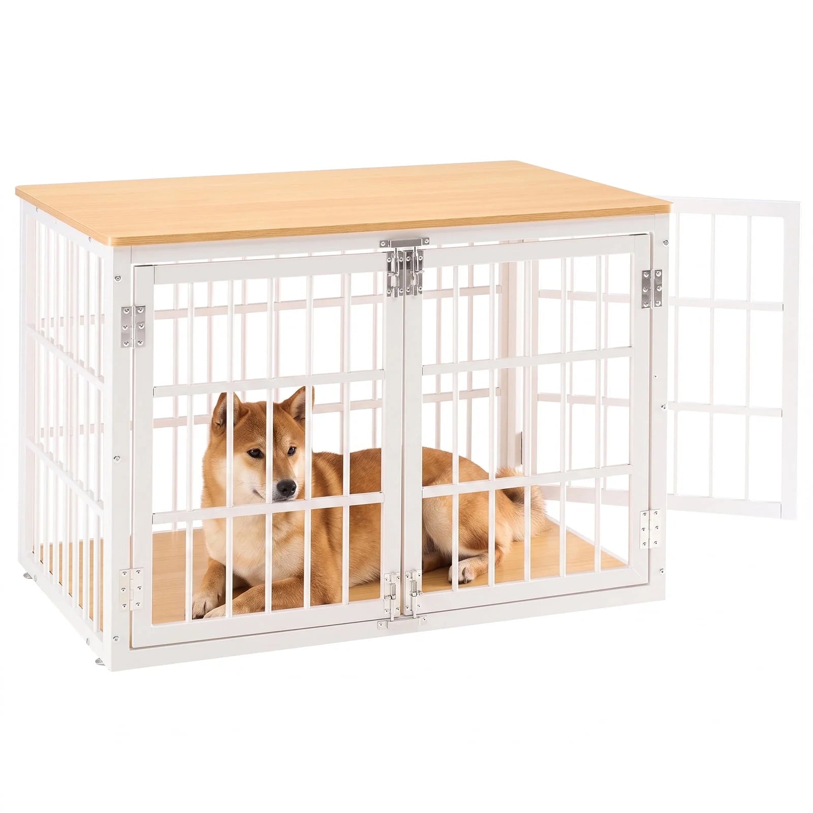 EDX Dog Crate Furniture for Small and Medium Dogs, Wooden Pet Kennel with Double Lock Door, Metal Frame, Indoor Home Decor