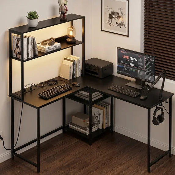 edx L shaped computer desk with RGB LED Light,Black