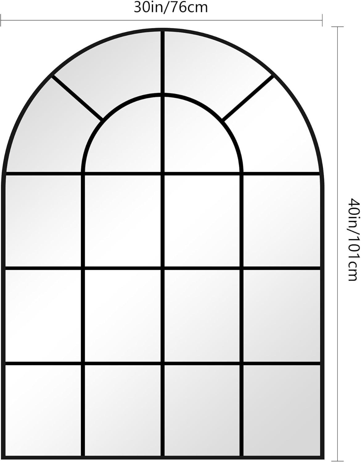 EDX Arched Windowpane Mirror, Wall Decor Art Mirror for Livingroom Bathroom Entryway, Black