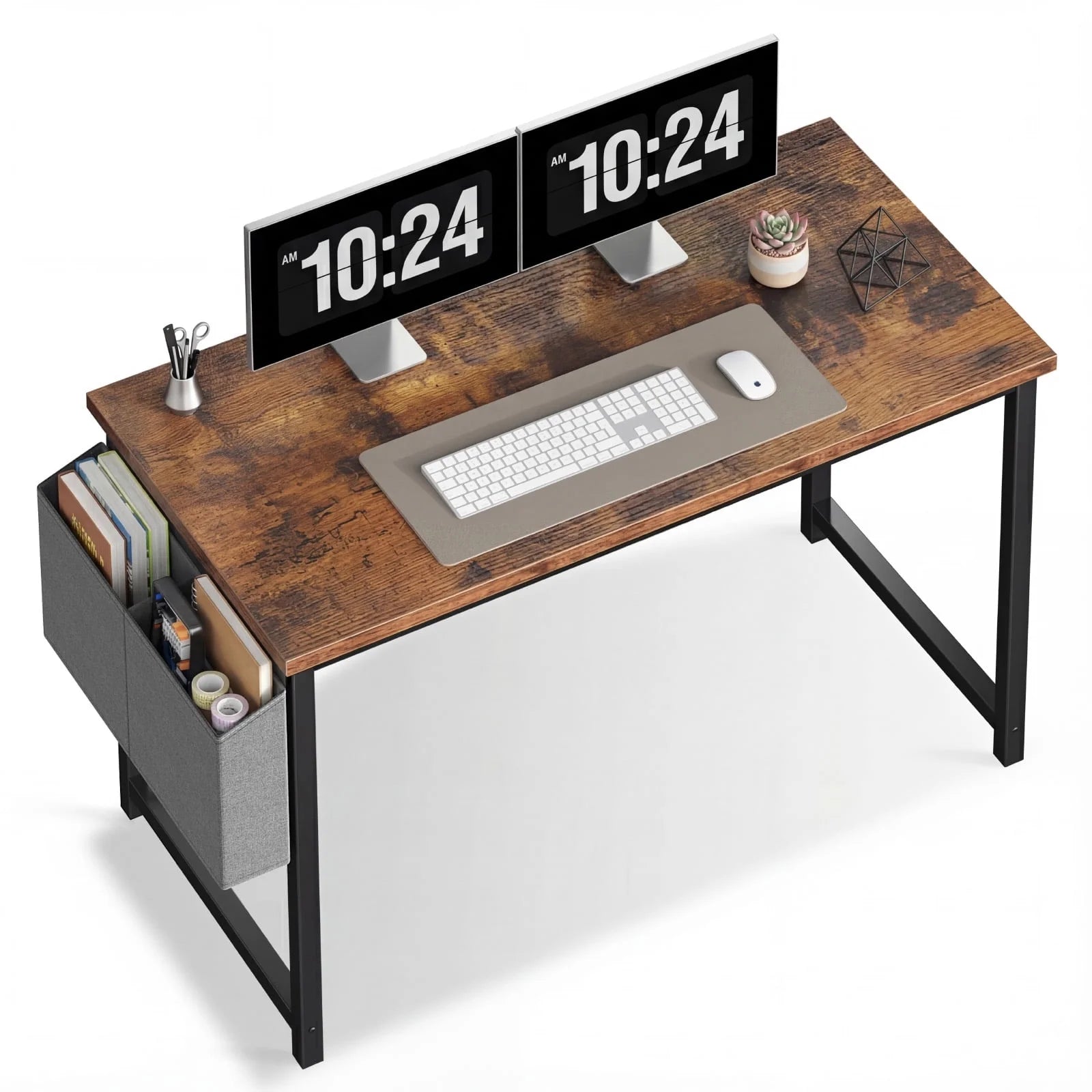 EDX Computer Desk with Metal Frame & Side Storage Bag – Modern Writing Table for Home Office or Study