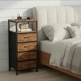 edx 3 Fabric Drawers Nightstand with Charging Station & USB/Type-C Ports and Outlets, Variable Light Strip Bedside End Table with Adjustable Feet for Bedroom, Rust Brown