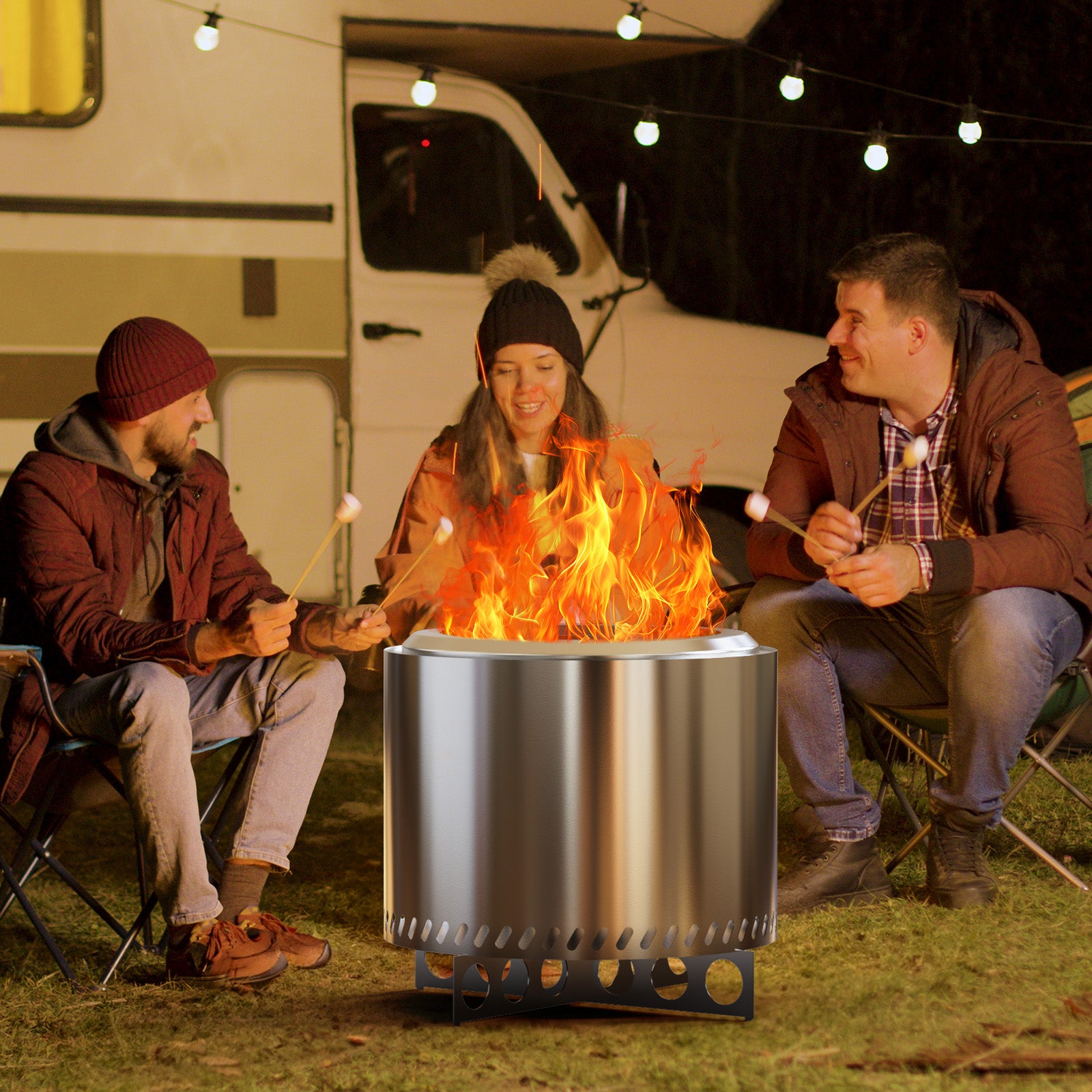 EDX 19" Smokeless Wood-Burning Fire Pit - Stainless Steel Outdoor Heater with Carry Bag, Silvery