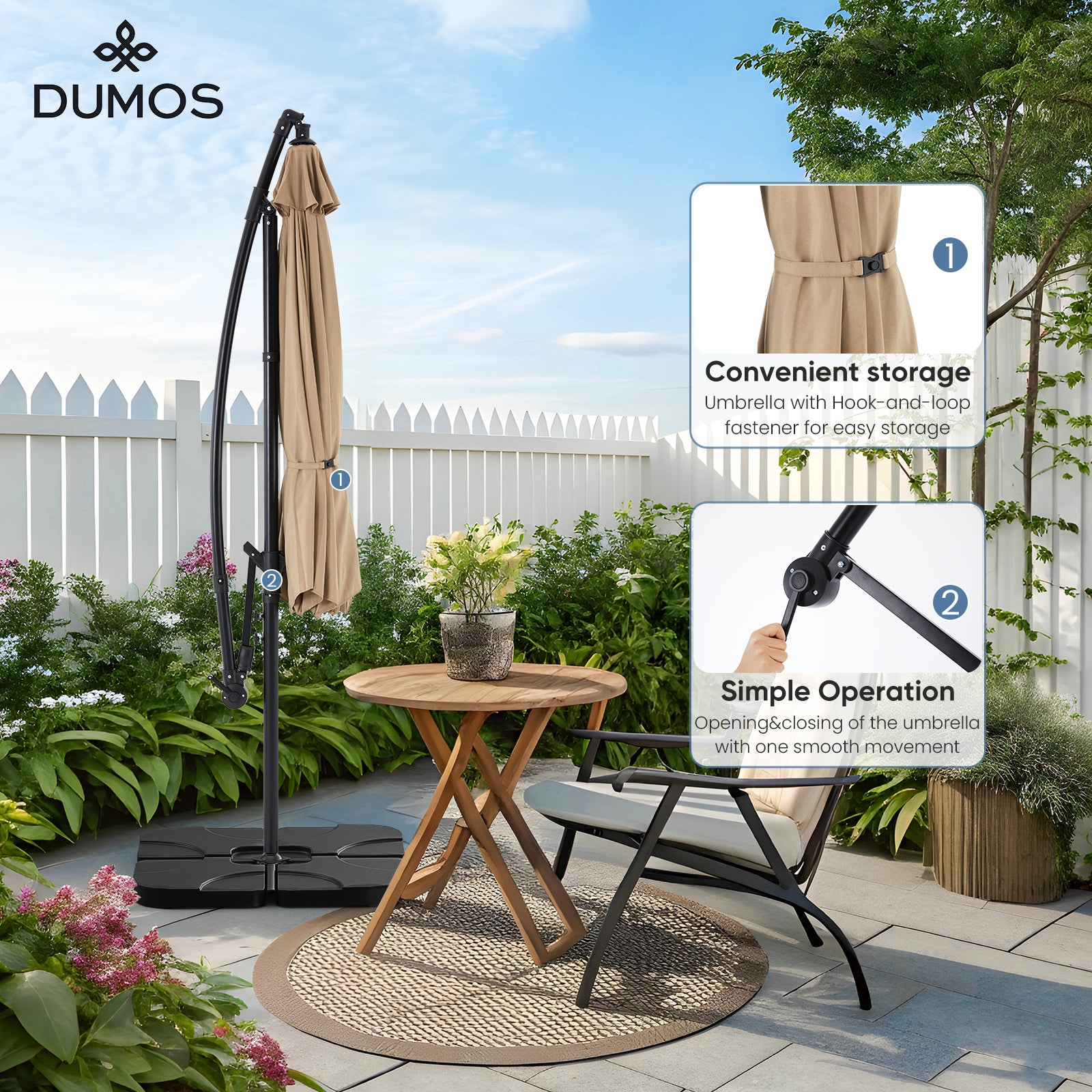 10FT Offset Cantilever Patio Umbrella with Easy Tilt & Crank, Self-Locking Design, 8 Robust Ribs for Outdoor Shade, Ideal for Decks and Gardens