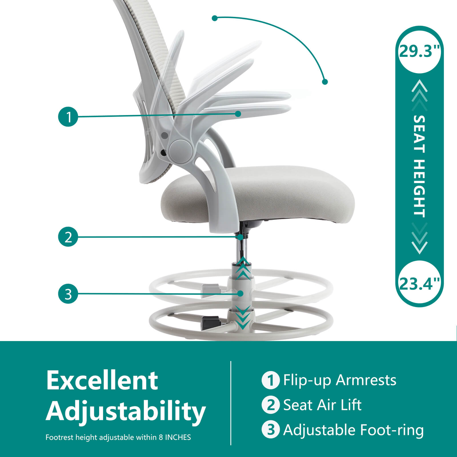 edx Office Computer Desk Chair, Ergonomic Chair with Flip-up Armrests and Lumbar Support, Height Adjustable, Breathable Mesh Back