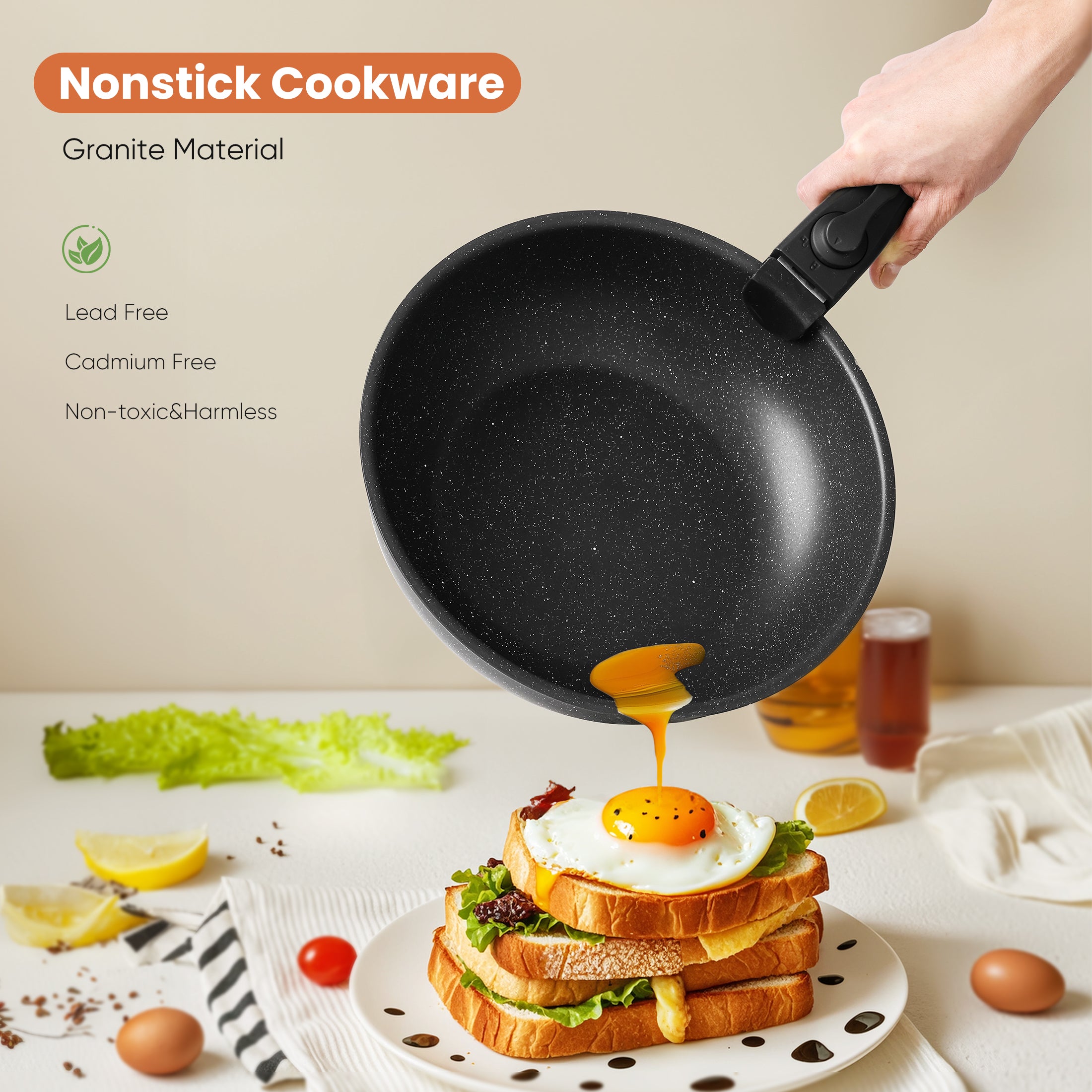 12Pcs Pots and Pans Set-Nonstick Kitchen Cookware, with Detachable Handle, Induction Cookware, Dishwasher Oven Safe