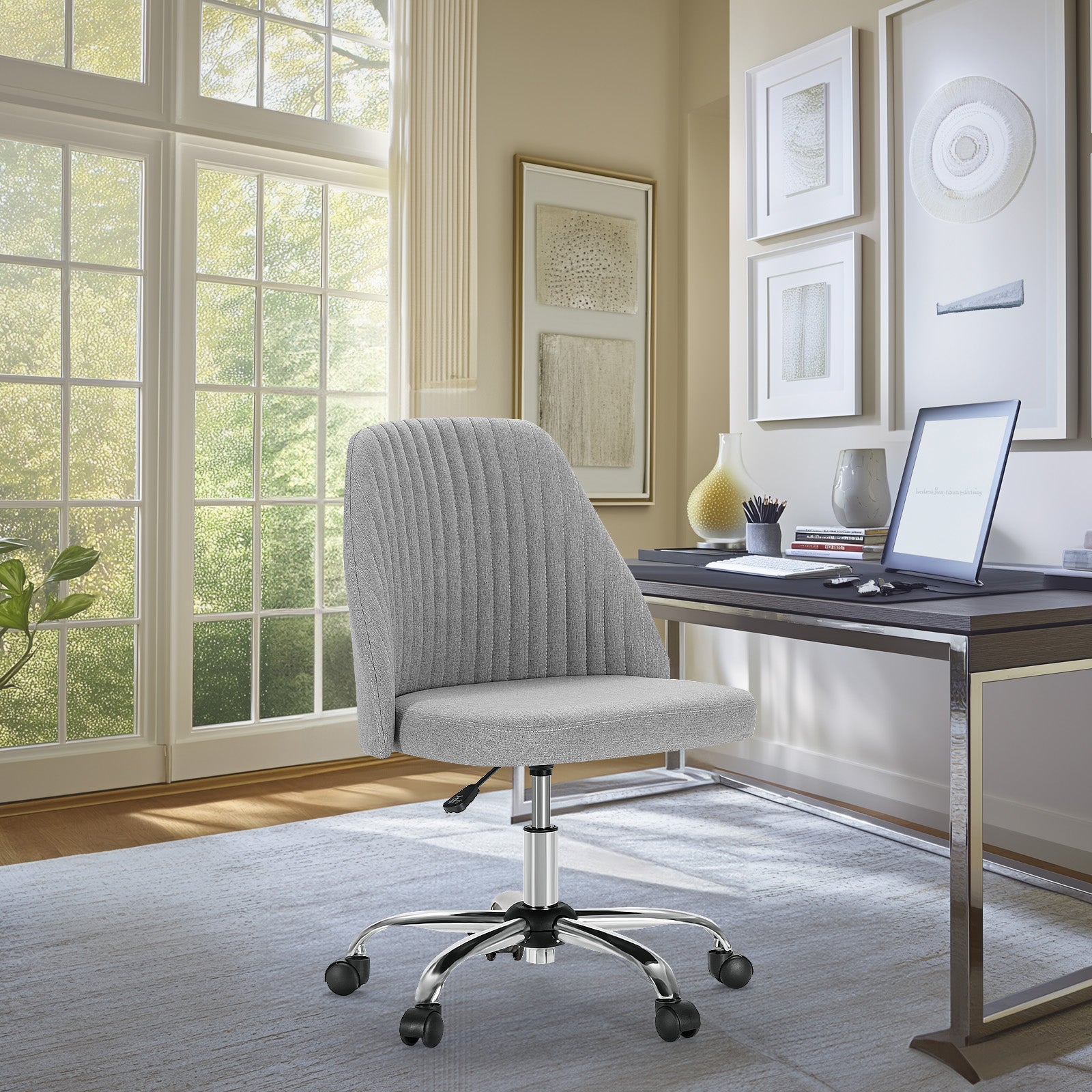 Modern Fabric Armless Adjustable Swivel Office Desk Chairs with Wheels