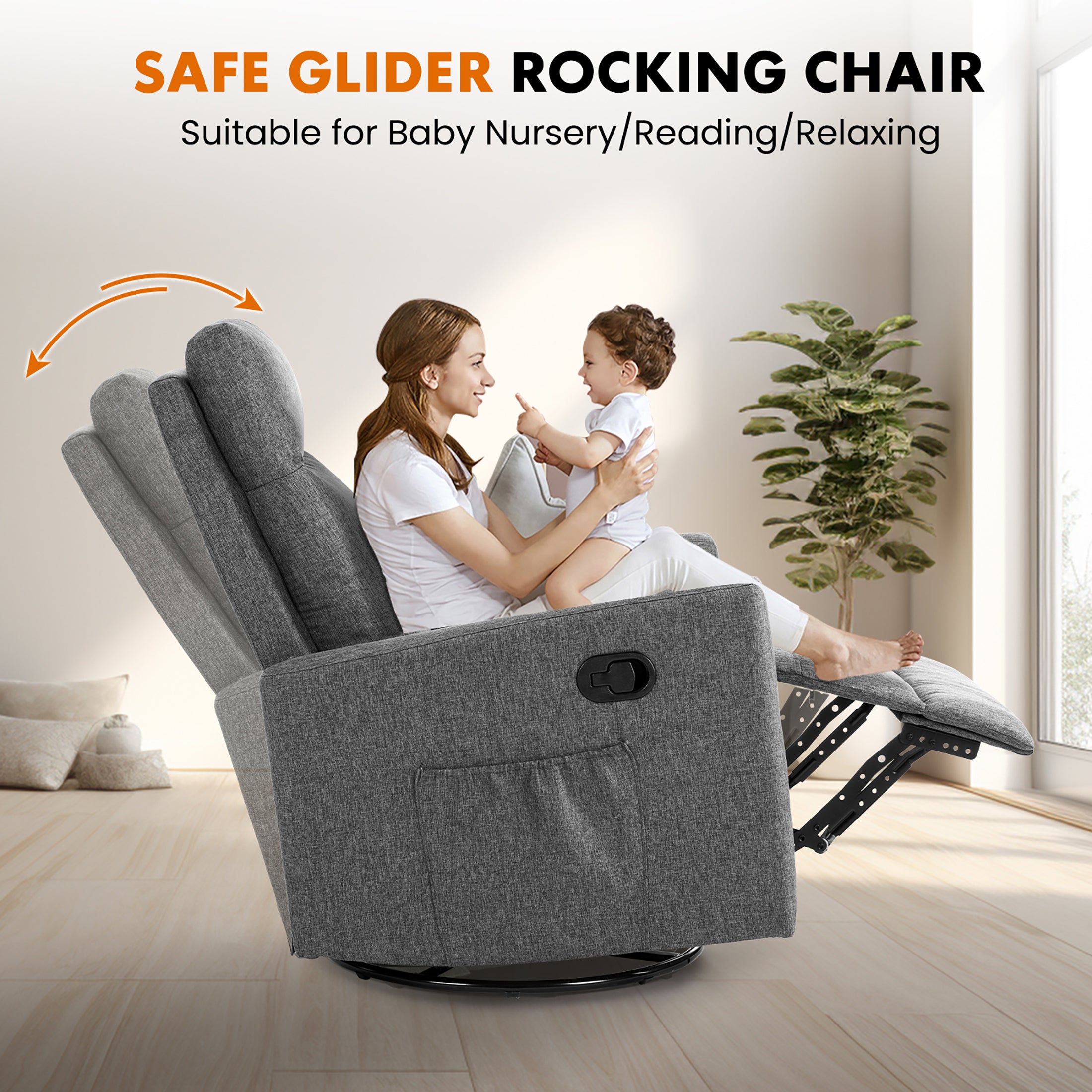 ZUNMOS Luxurious Rocking Chair Nursery, Swivel Rocker Recliner for Comfort in Your Nursery, Living Room, and Bedroom