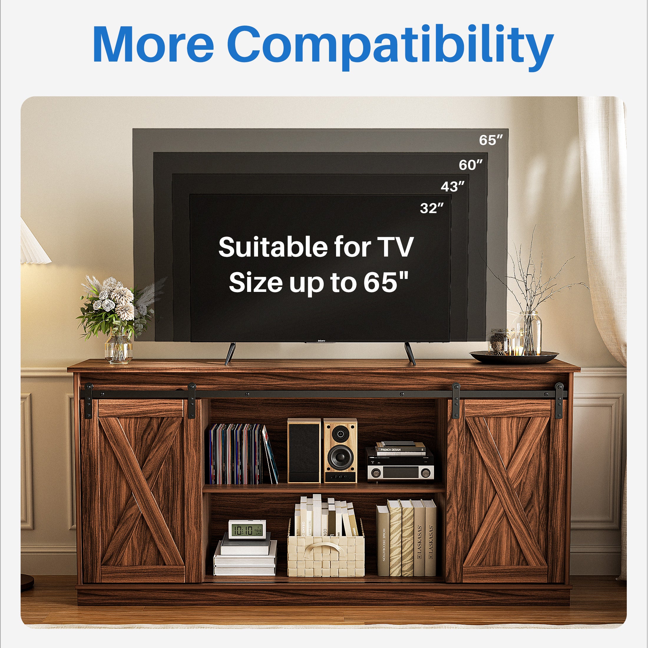 EDX TV Stand for 32-65 Inch TV Farmhouse Entertainment Center with Storage Cabinets