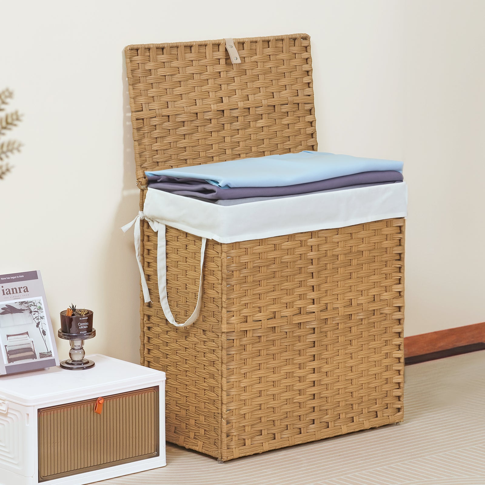Laundry Hampers with Lid, Clothes Hampers with Handles and Removable Laundry Bags, Large Collapsible Laundry Hampers for Bedroom, Bathroom, Dorm Room