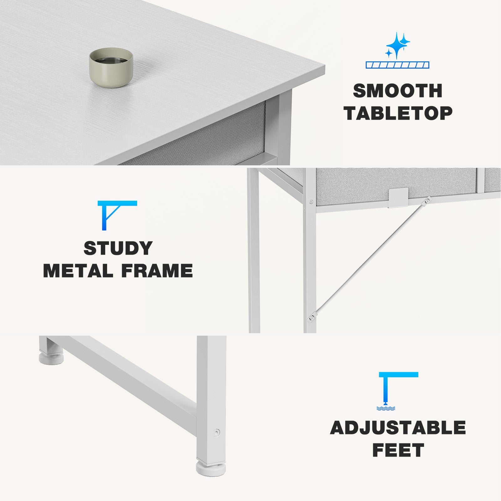 Small Desk Fabric Drawers & Storage Shelves, Computer Desk for Home, Bedroom