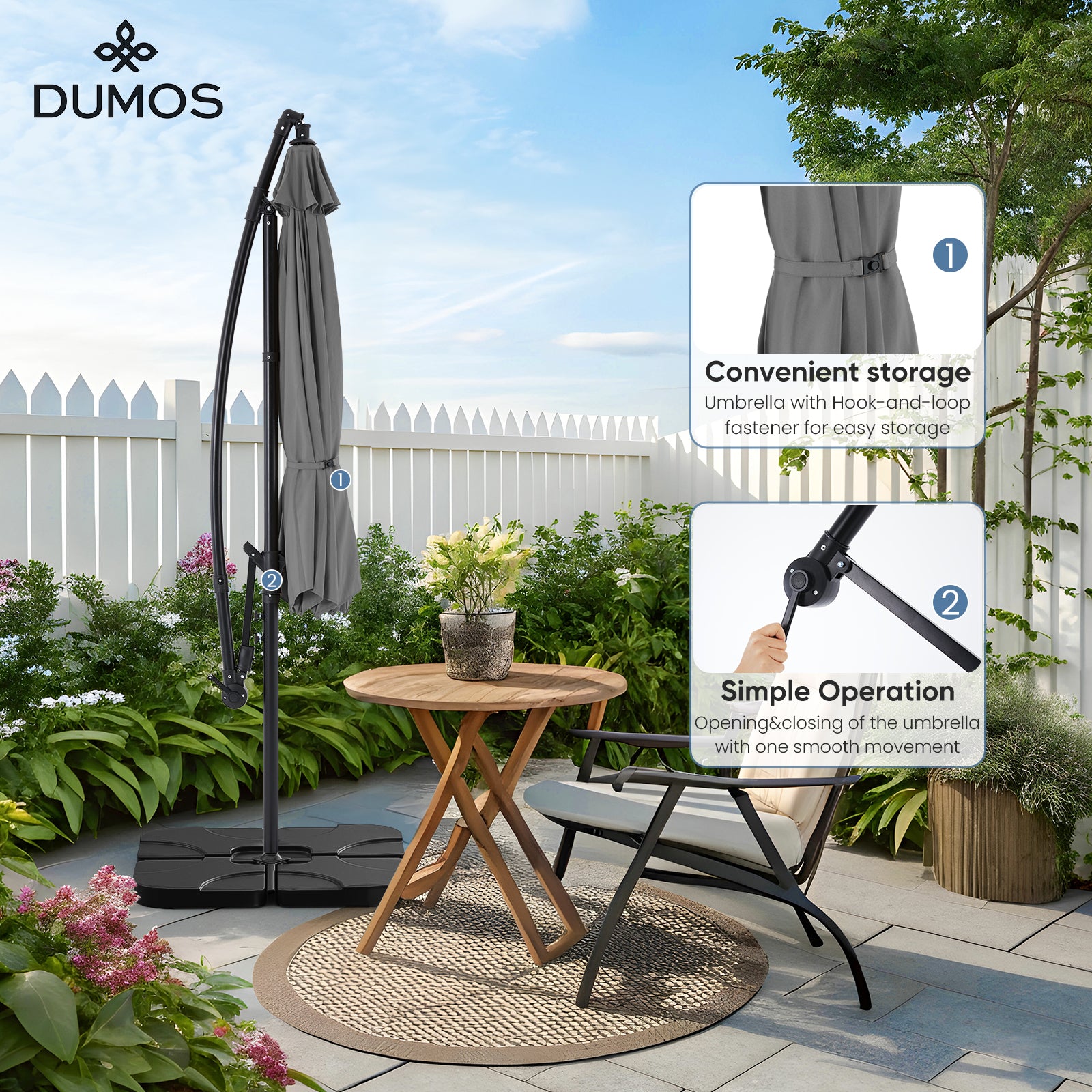 10FT Offset Cantilever Patio Umbrella with Easy Tilt & Crank, Self-Locking Design, 8 Robust Ribs for Outdoor Shade, Ideal for Decks and Gardens