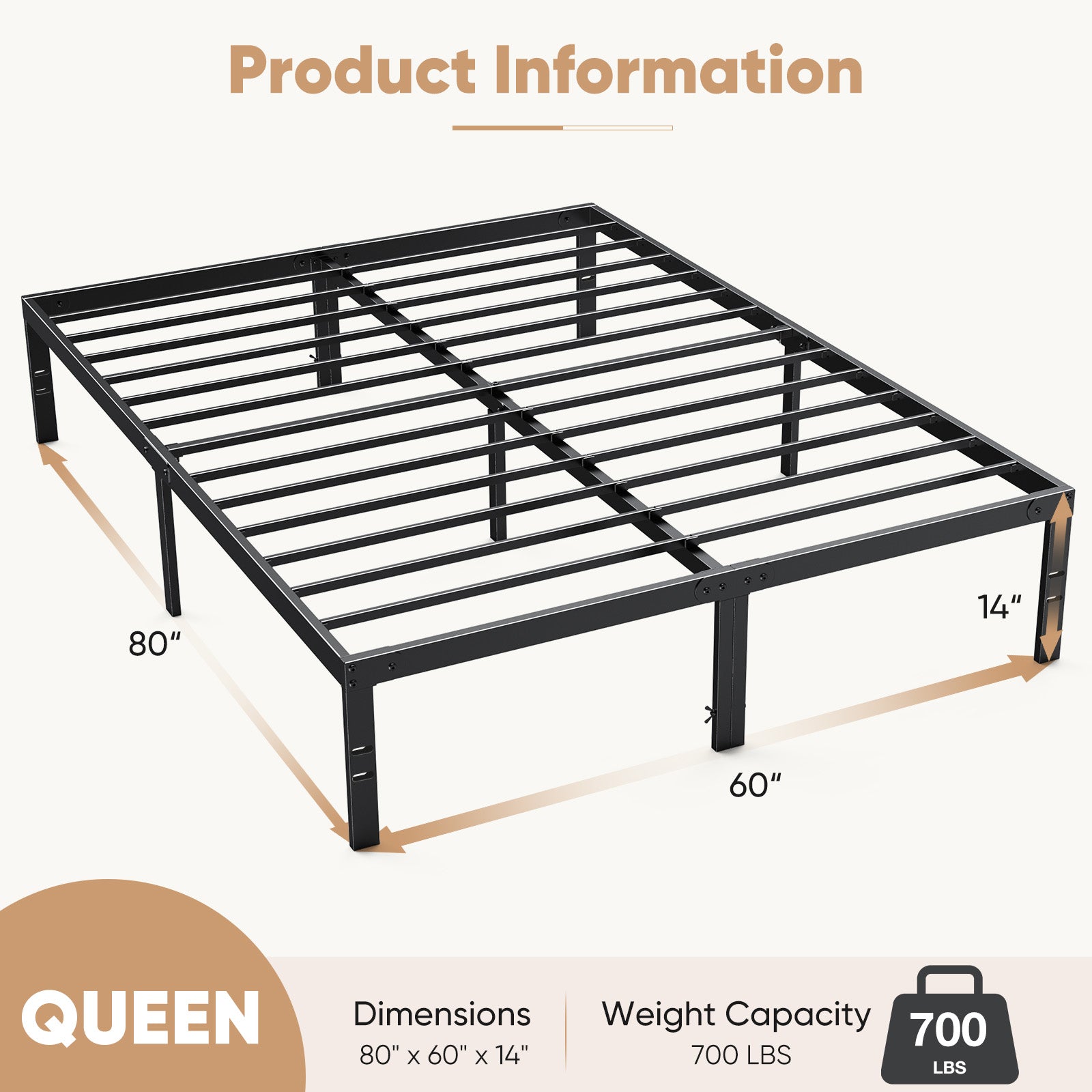 ZUNMOS 14 Inches Twin Bed Frame, Heavy Duty Metal Platform with Storage Space Under Frame, No Box Spring Needed Twin Size Bed Frame, Black
