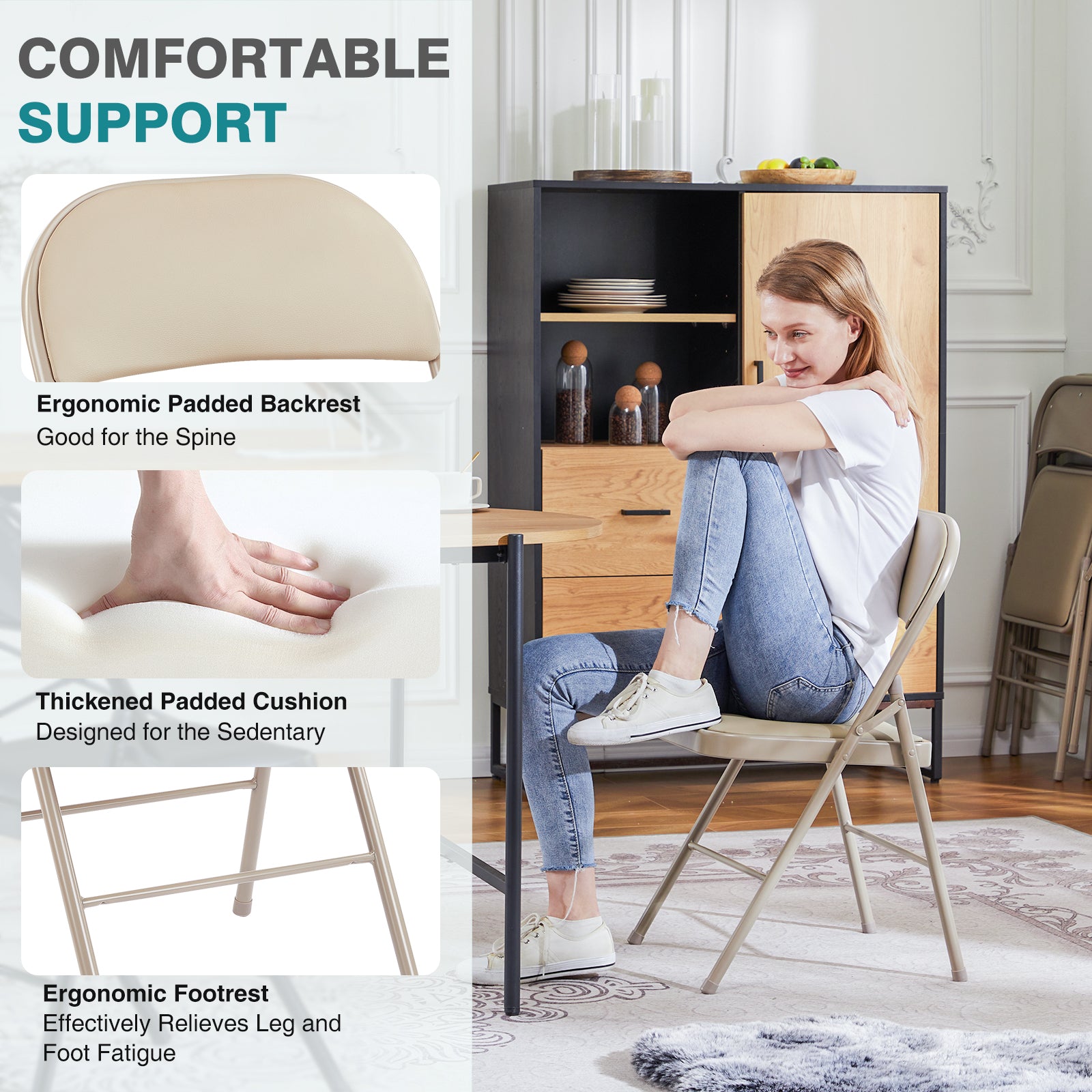Genuine Leather Folding Chair - Soft and comfortable, easy to carry and store, suitable for events, weddings, parties, home, office