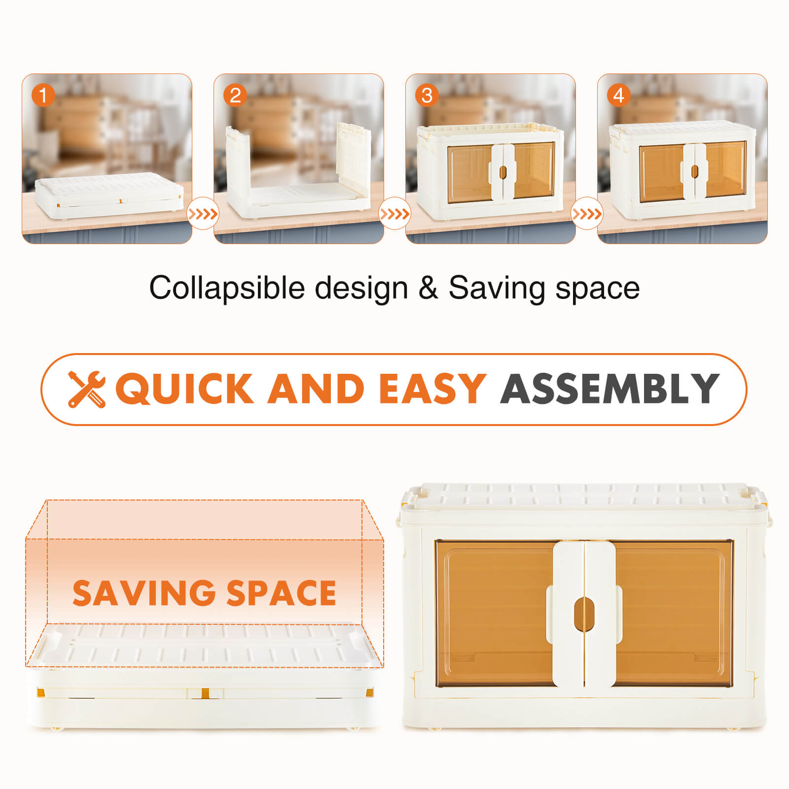 edx Stackable Plastic Storage Bins with Lids -Foldable Storage Boxes with Doors & Wheels, Portable and Lockable Organizer Boxes for Living Room, Bedroom