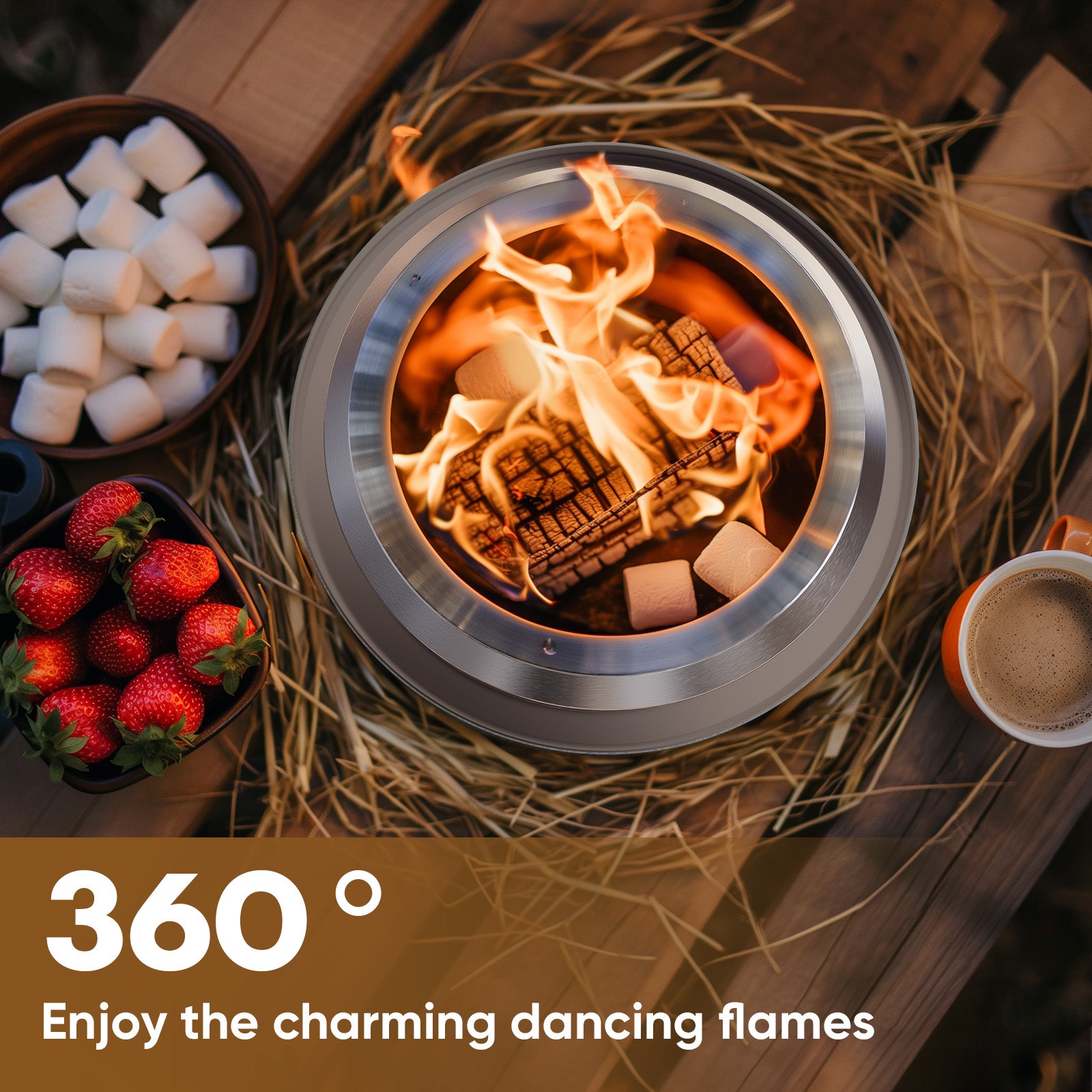 7 Inch Solo Stove, Smokeless Portable Stainless Steel Firepits with Foldable Leg and Removable Ash, for Outdoor, Camping and Patio