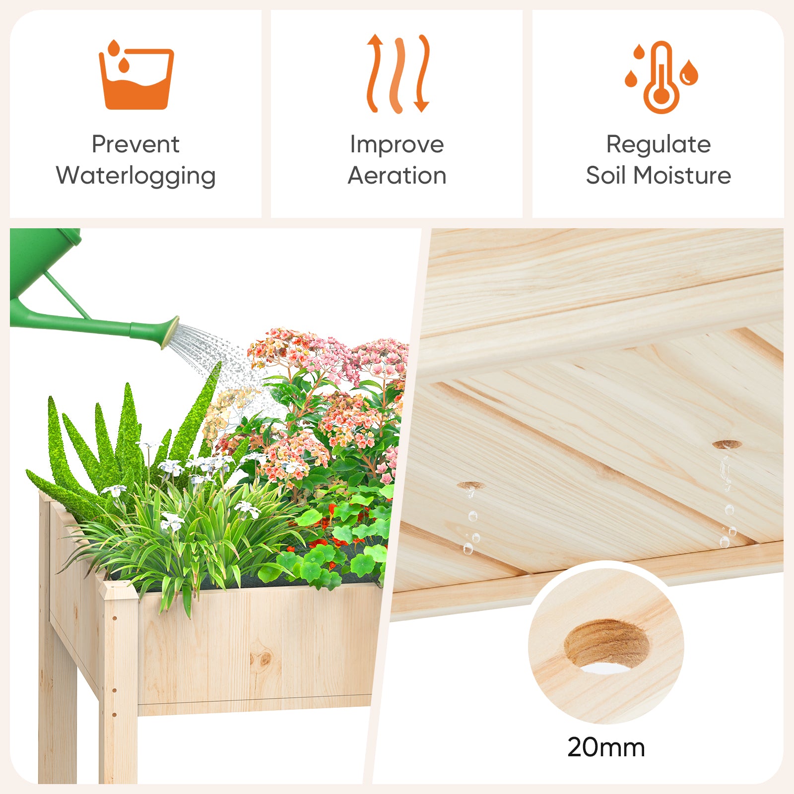 Outdoor Wood Raised Garden Bed, 48x24x30in Elevated Reinforced Large Planter Box with Storage Shelf for Vegetable Flower Backyard Patio Gardening Balcony & Bed Liner 300lb Capacity - Natural