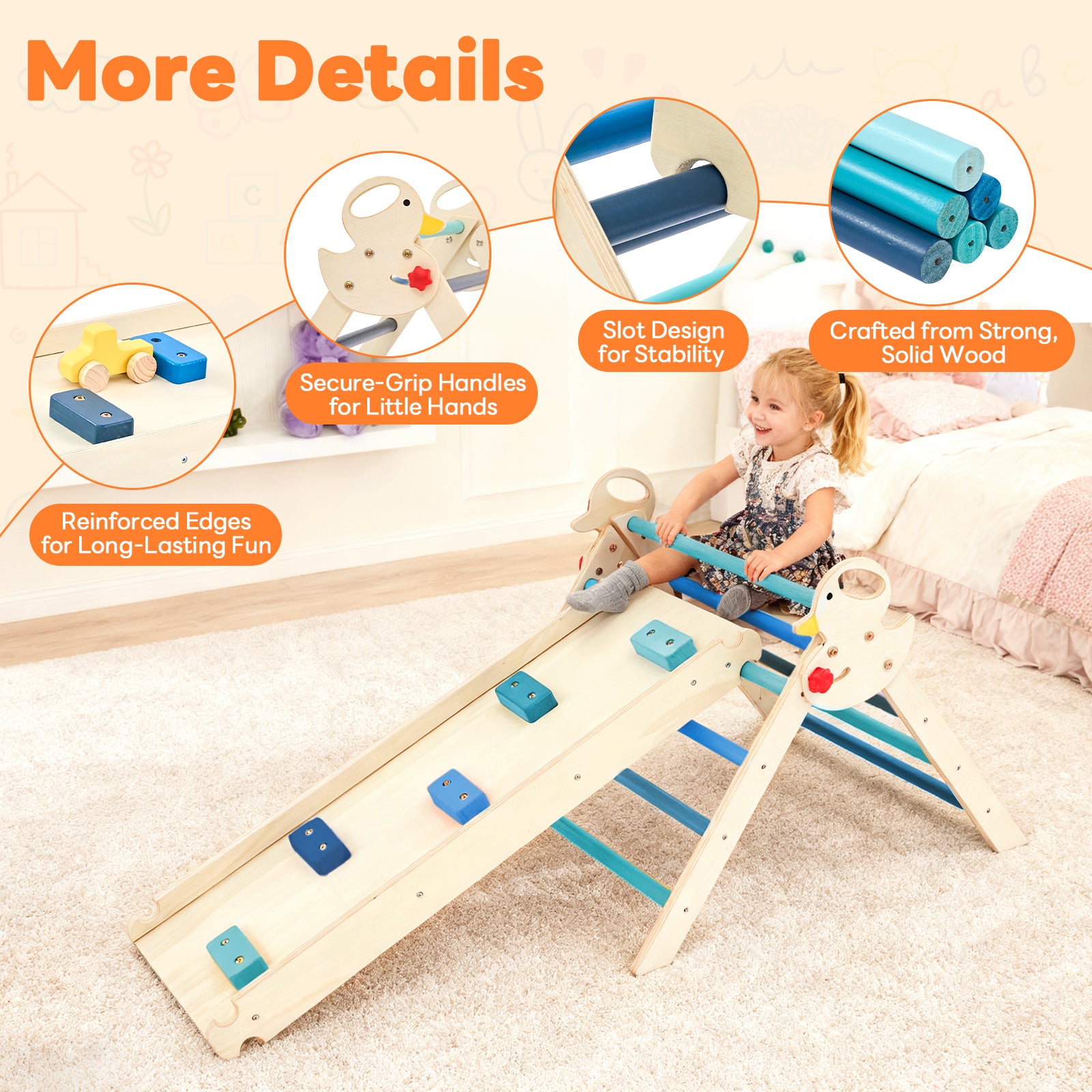 edx Kids Indoor Climbing Frame, 7-in-1 Foldable Baby Climbing Toy, Indoor Playground, Includes Triangle Ladder, Slide & Arch Ladder