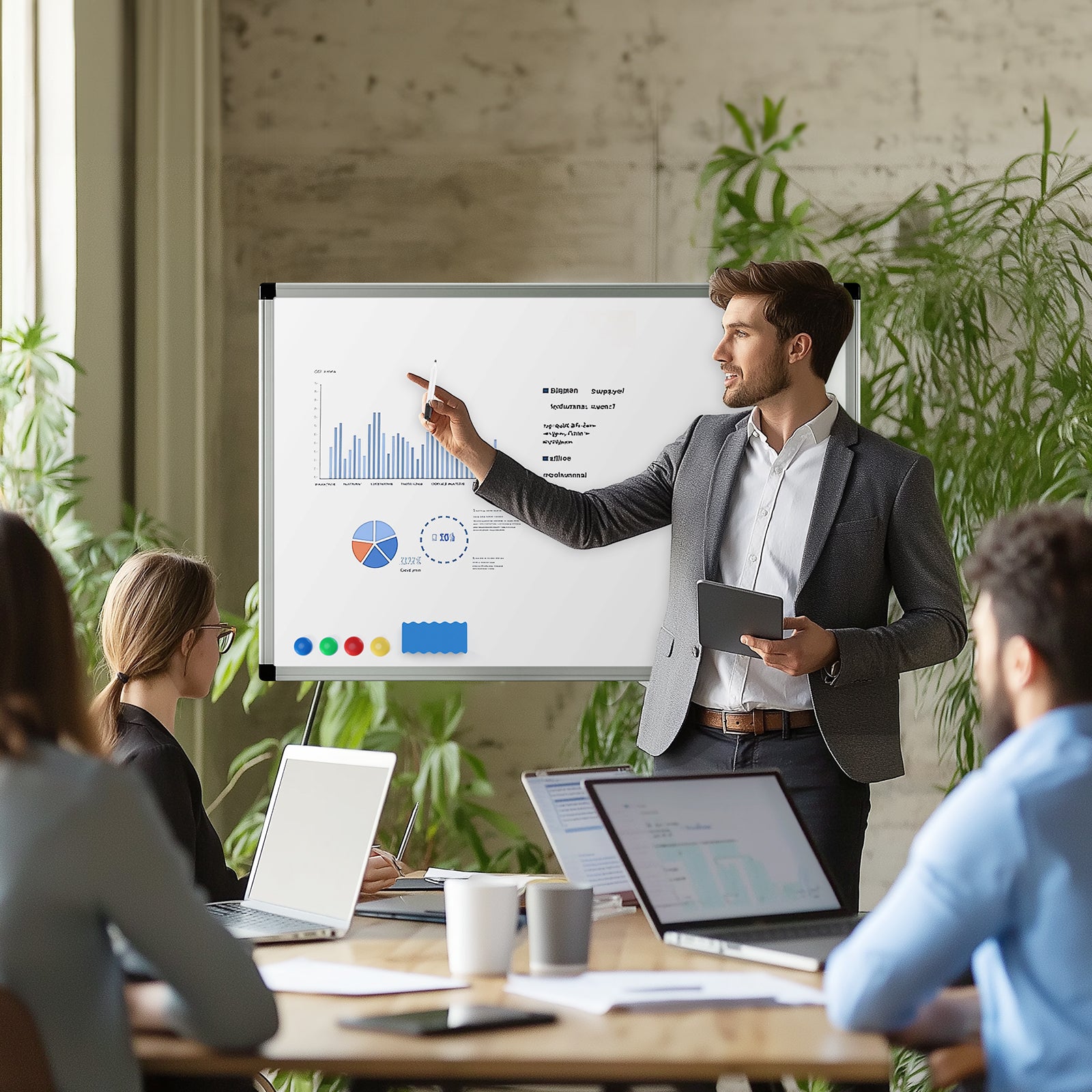 EDX Magnetic Dry Erase Board, 36 X 24 Inches, Two Mounting 0ptions, Horizontal or Vertical,With Left and Right Removable Pen Tray, Silver Aluminium Frame, White