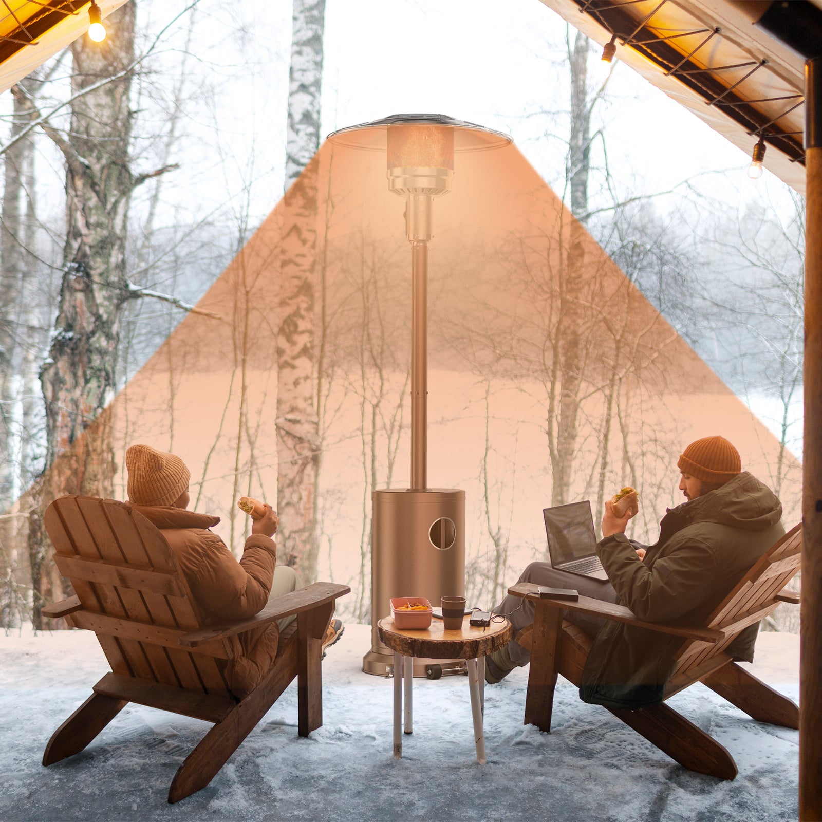 Propane Heater 48,000 BTU with Wheels, Double Heating Grid, Ideal for Deck Porch Garden Commercial Residential, Height 87 inches