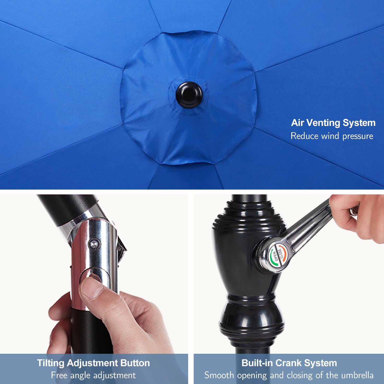 ZUNMOS 9FT Patio Umbrella with Push Button Tilt and Crank, with 8 Sturdy Ribs,Outdoor Umbrella, Pool Umbrella, for Market, Terrace, Beach, Outdoor Restaurant