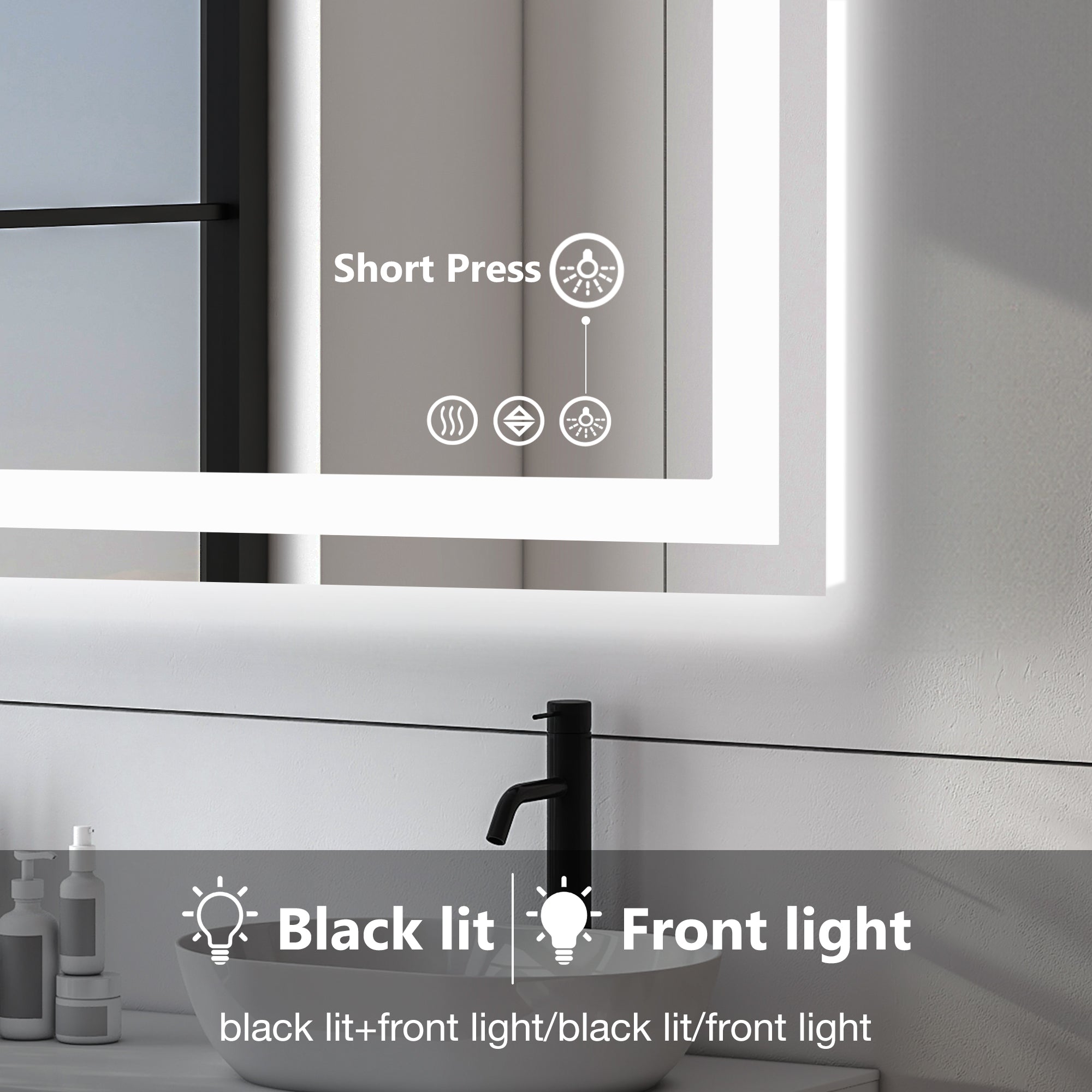 Rectangle LED Bathroom Mirror, Wall-Mounted Mirror with Adjustable Lights and Smart Memory Functionr, Enhanced Anti-Fog Feature