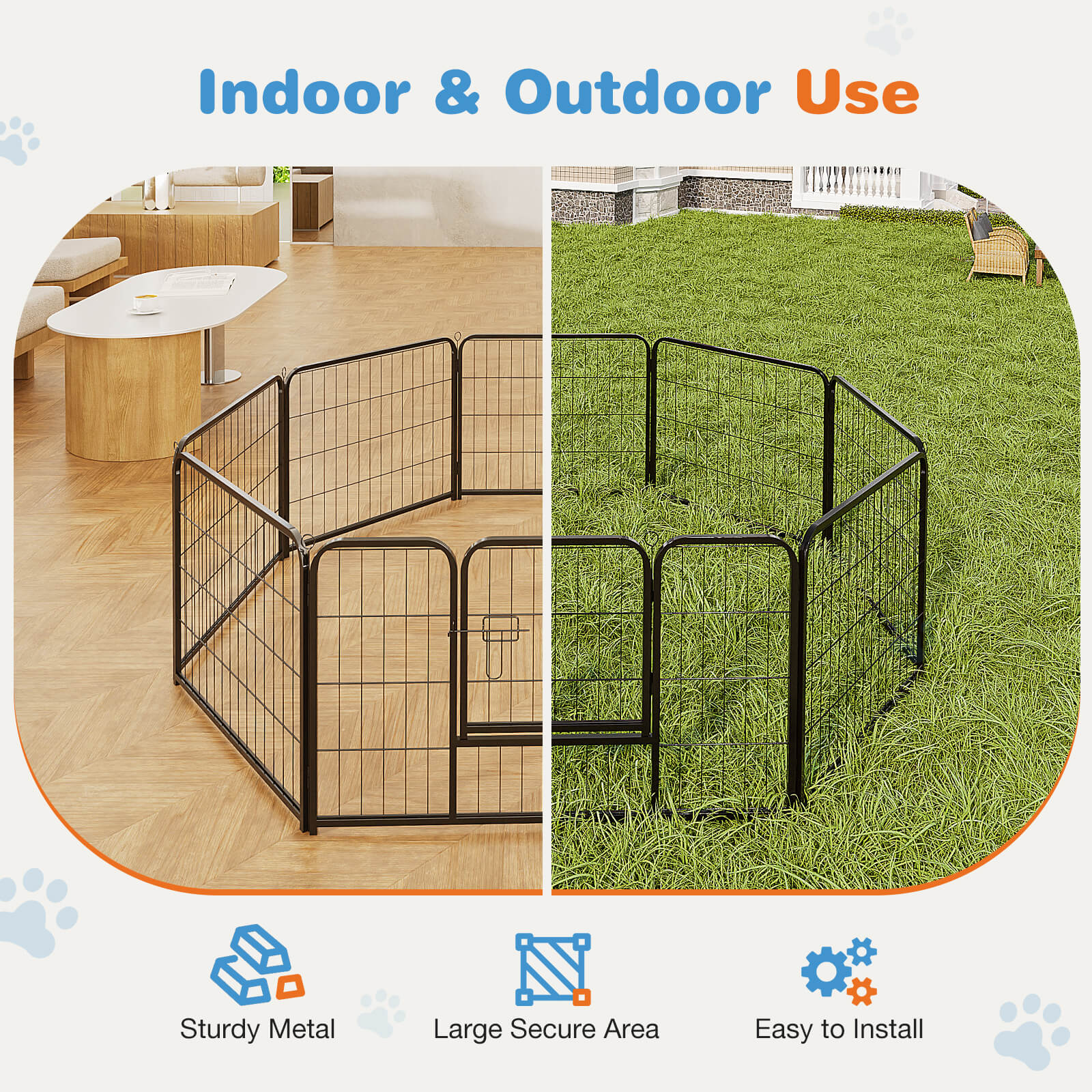 edx Dog Playpen - Collapsible Portable Pet Pen, High Metal Sport Puppy Pen with Gate for Garden, Patio, RV Camping
