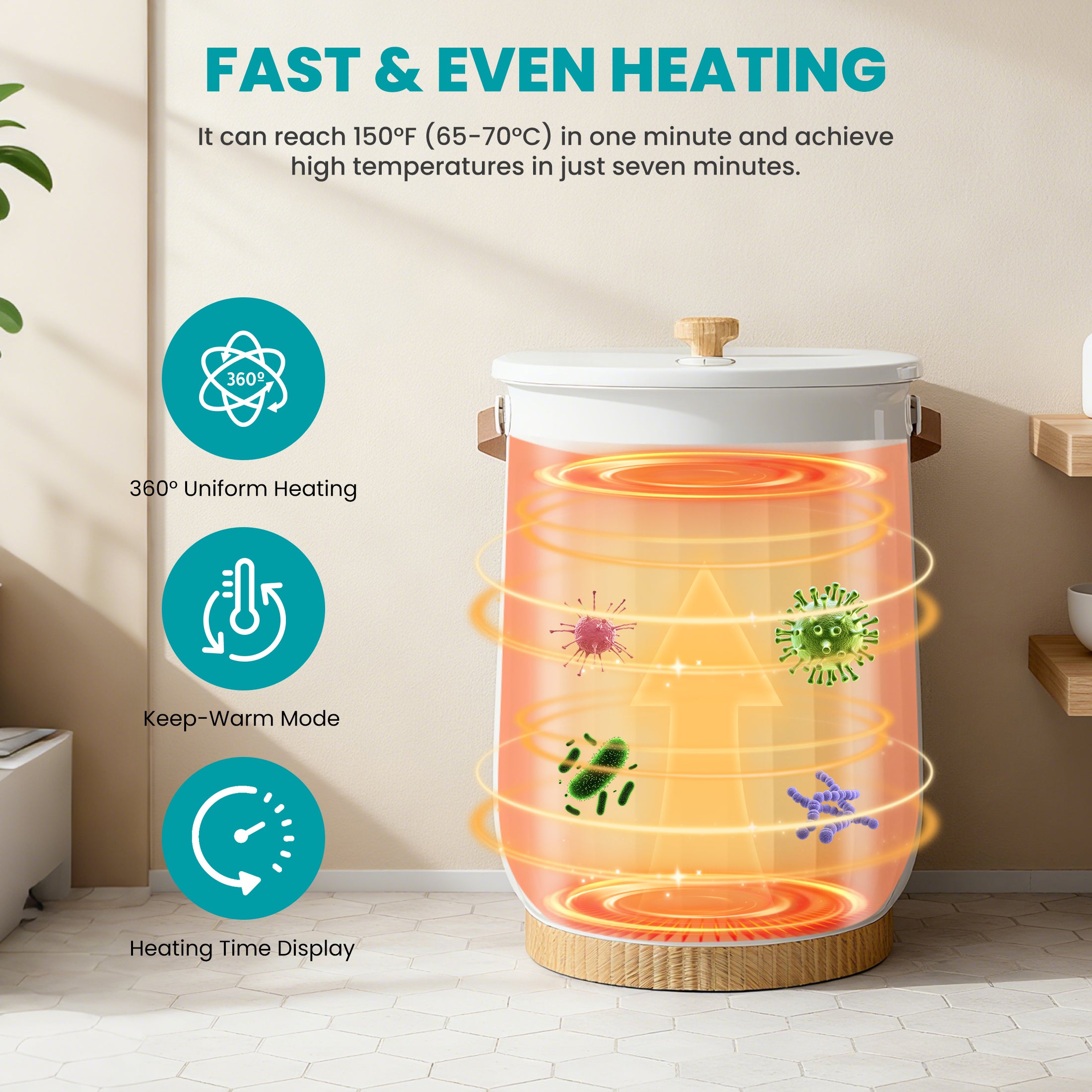 edx 20L Towel Warmer, with Handle & Aroma Disc Holder, Holds Two 40“x70” Oversized Towels, Suitable for Robes, Blankets & Pajamas