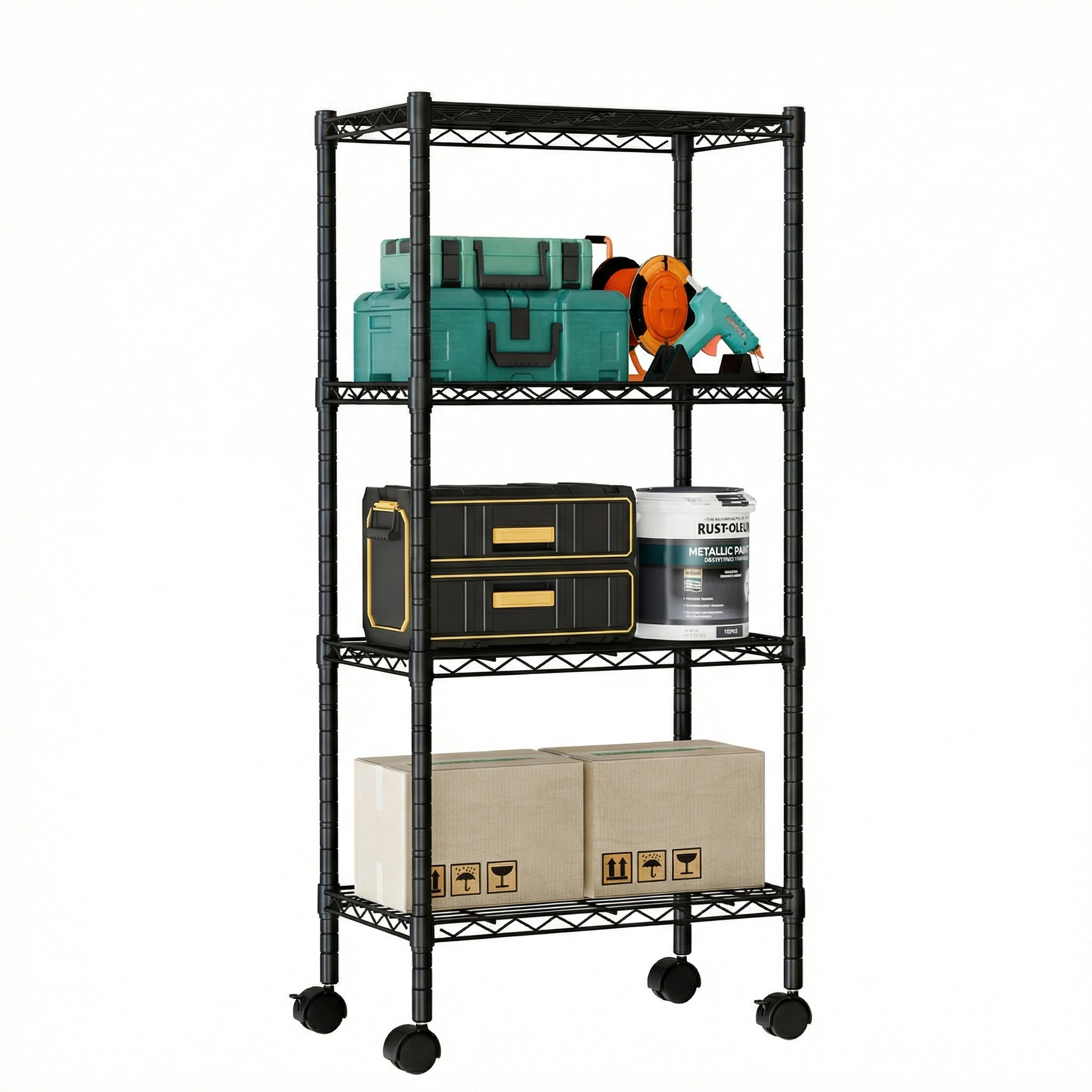 EDX Heavy Duty Adjustable Wire Shelving with Wheels, Storage Racks for Garage Kitchen Pantry Laundry Office, Easy Assembly