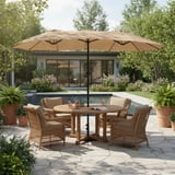 EdX 15 FT Triple Head Patio Umbrella, 12-Rib Design with 135 SQ FT Coverage, UV50+ Waterproof Canopy Includes Base & Sandbags for Outdoor Patio Camping
