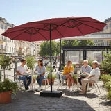 EdX 15 FT Triple Head Patio Umbrella, 12-Rib Design with 135 SQ FT Coverage, UV50+ Waterproof Canopy Includes Base & Sandbags for Outdoor Patio Camping