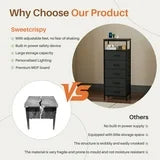 edx 5 Fabric Drawers Nightstand with Charging Station & USB/Type-C Ports and Outlets, Variable Light Strip Bedside End Table with Adjustable Feet for Bedroom, Black